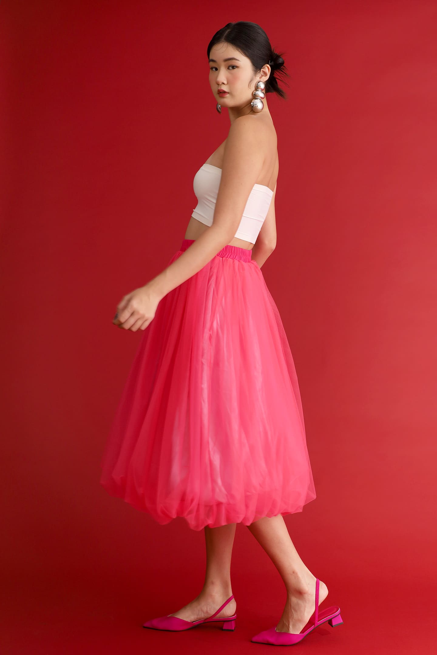 CHOSEN - Flourish Mesh Balloon Skirt in Pink