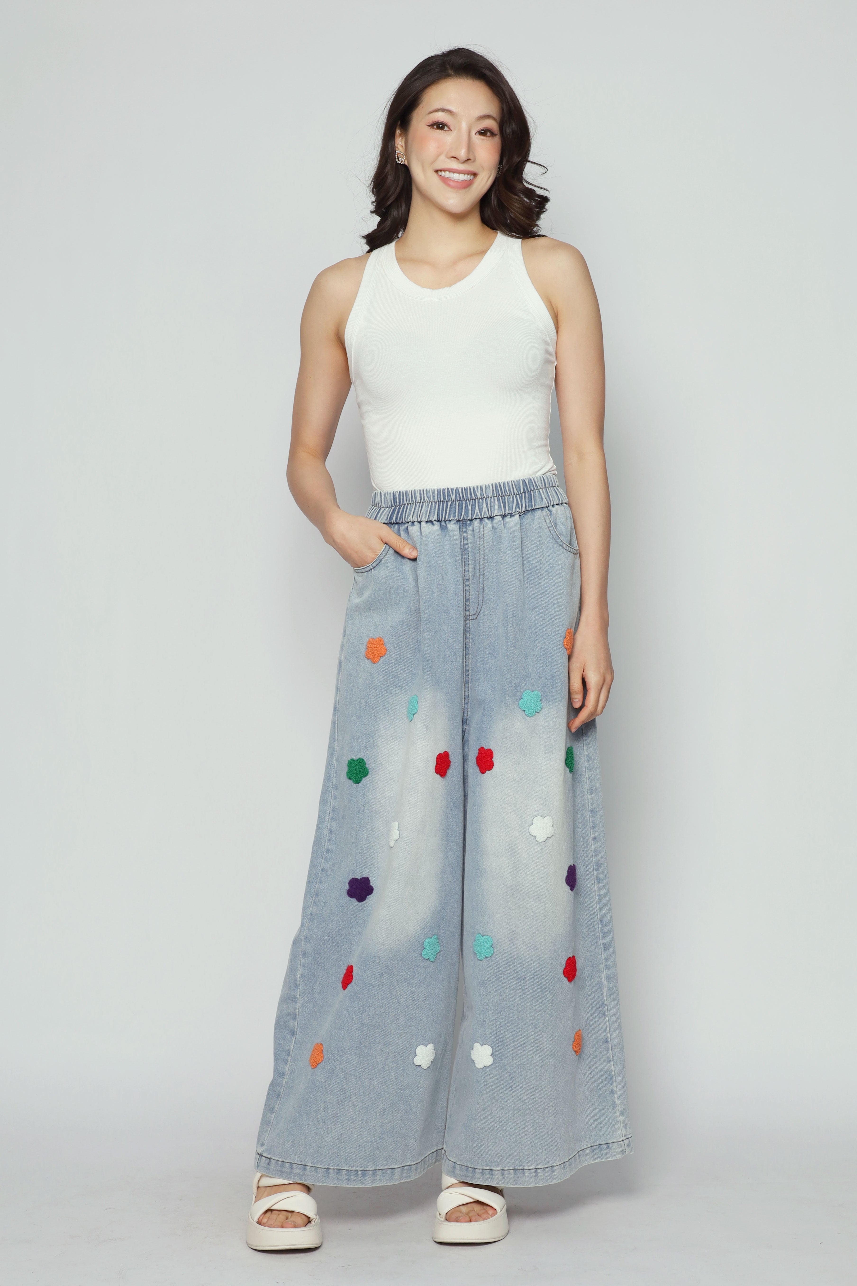 Flower Party Denim Pants