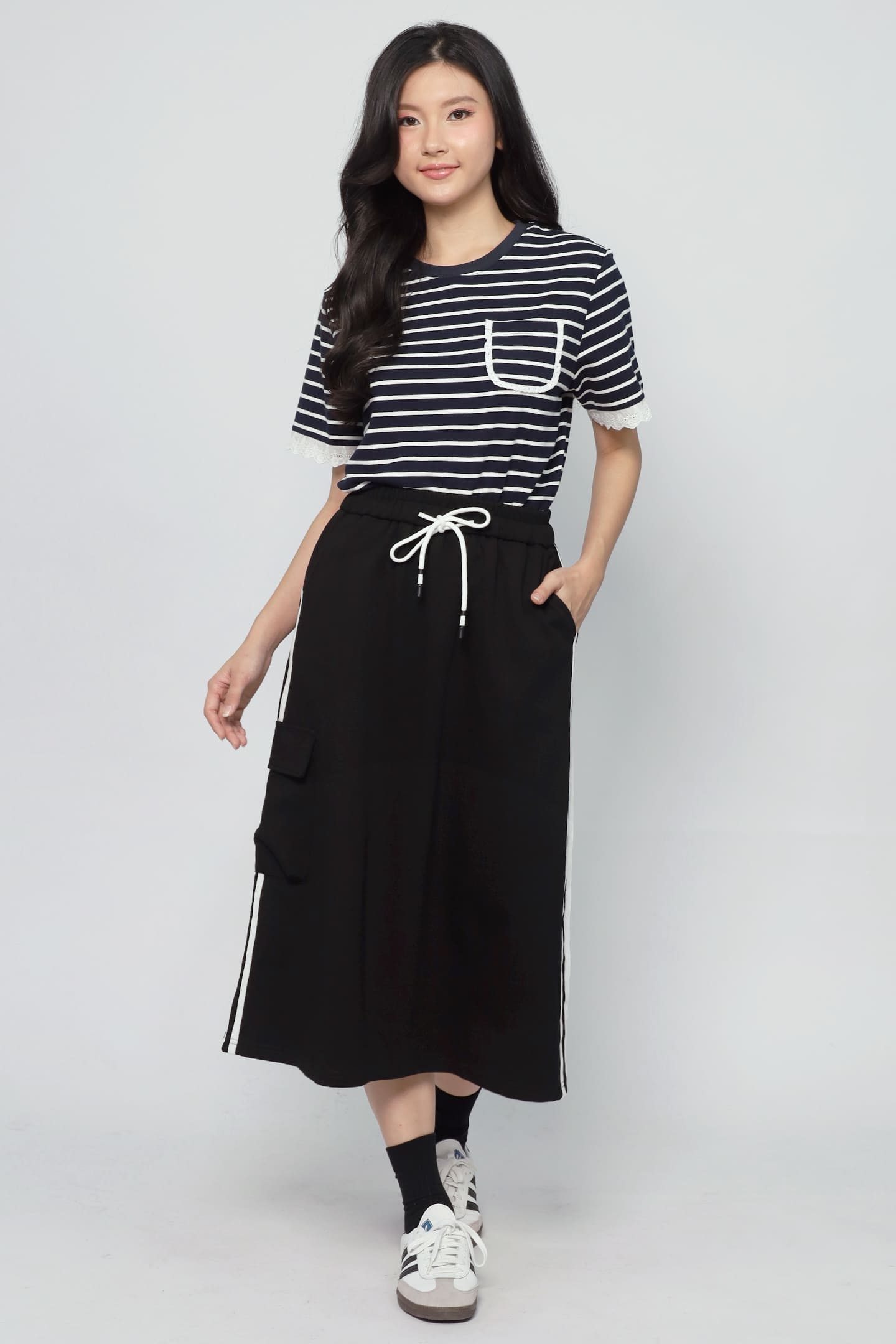 JOY - Flux Stripes Cargo Skirt in Black