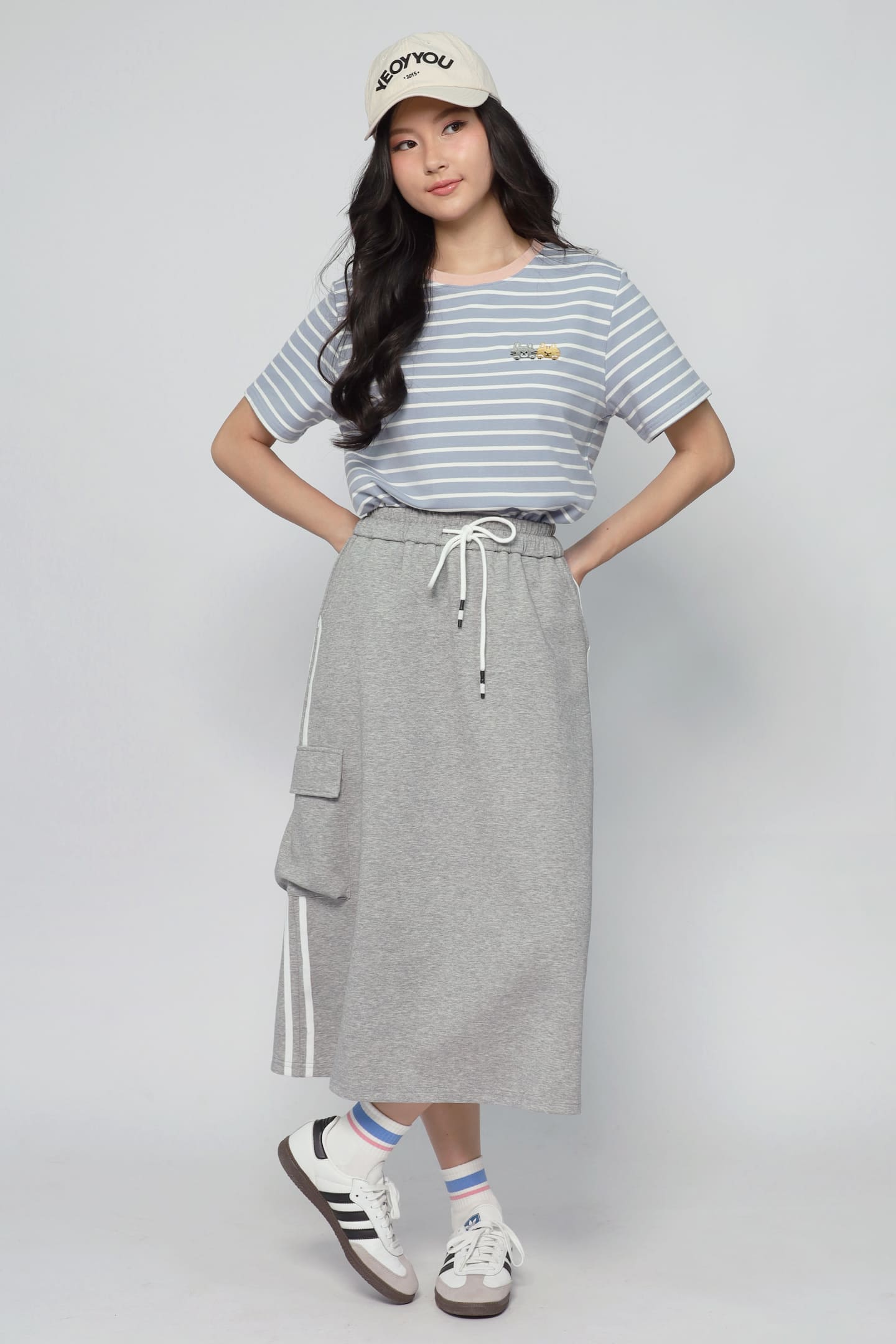 JOY - Flux Stripes Cargo Skirt in Grey