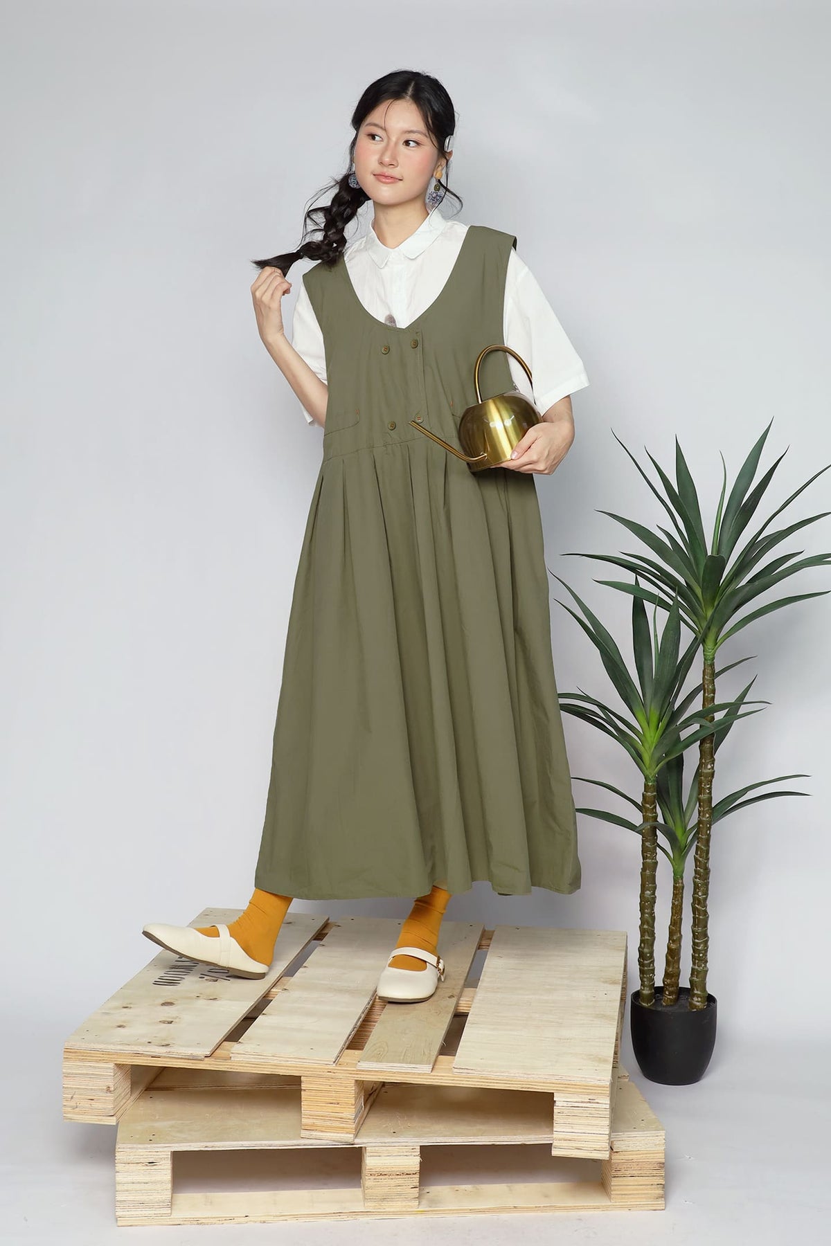 JOY - Fufu Pinafore Dress in Green