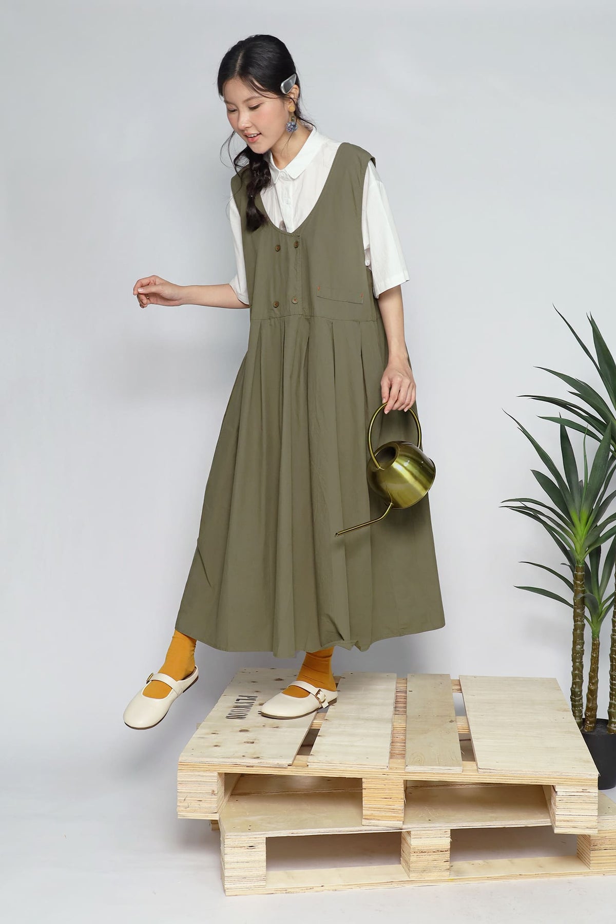 JOY - Fufu Pinafore Dress in Green