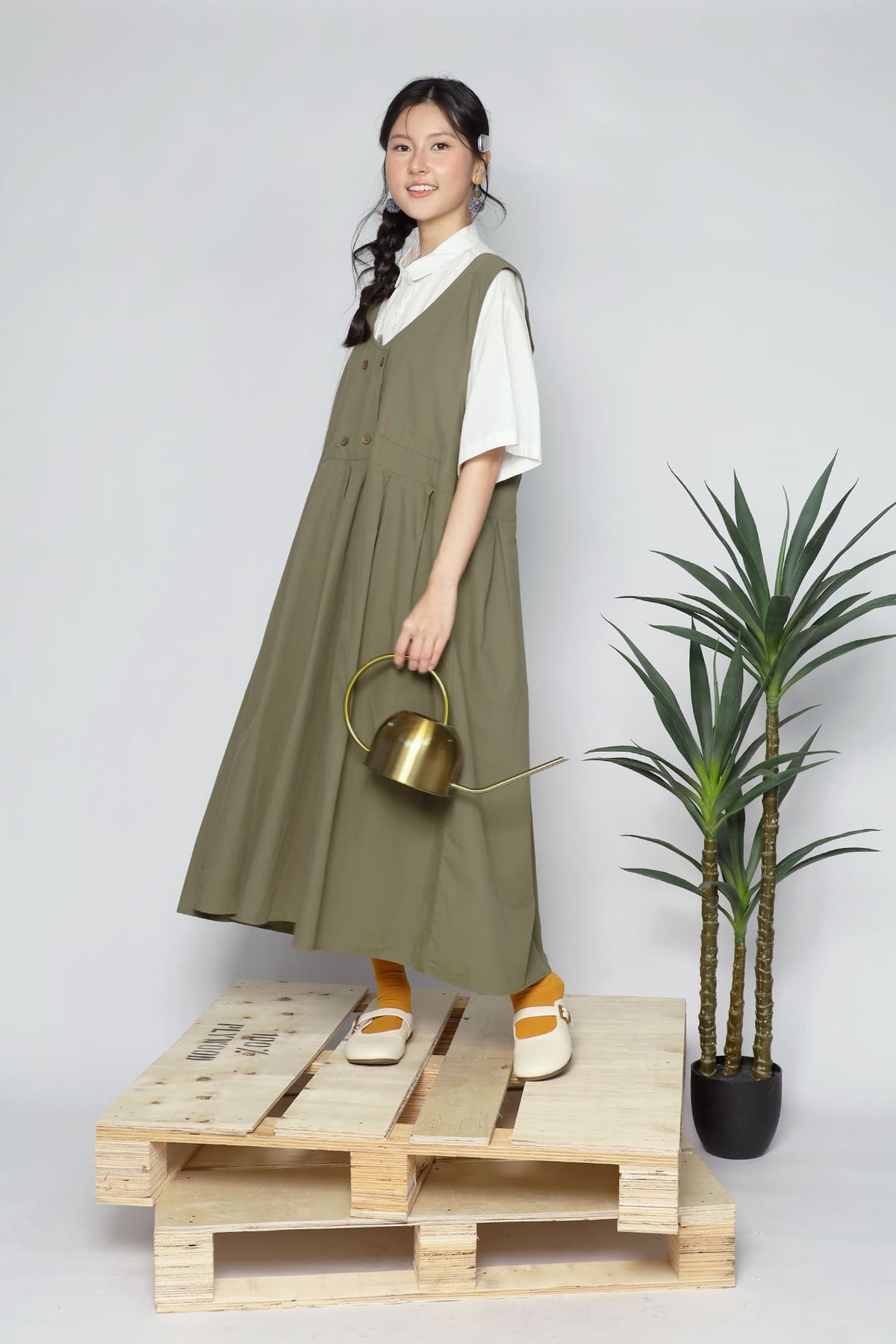 JOY - Fufu Pinafore Dress in Green