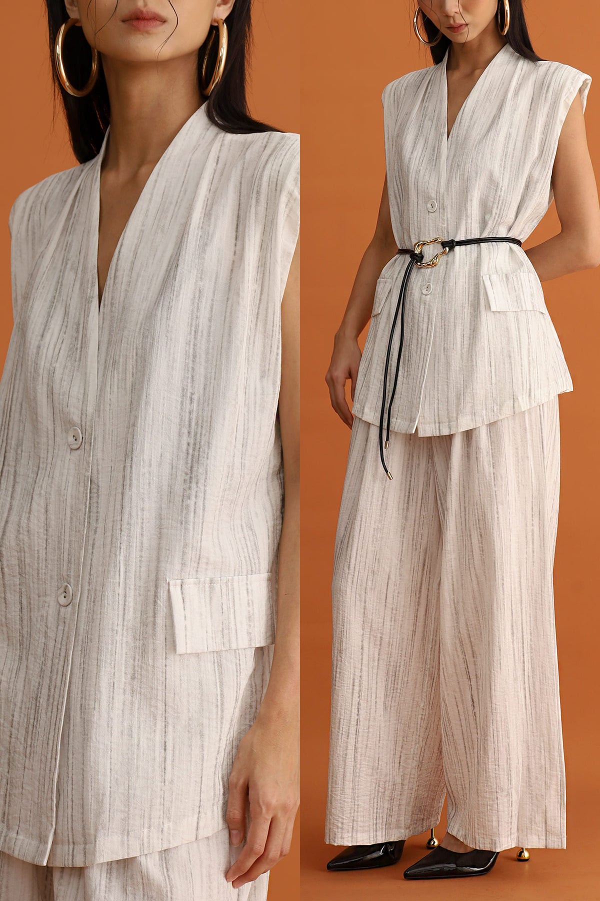 CHOSEN - Hana Belted Pinstripe Vest