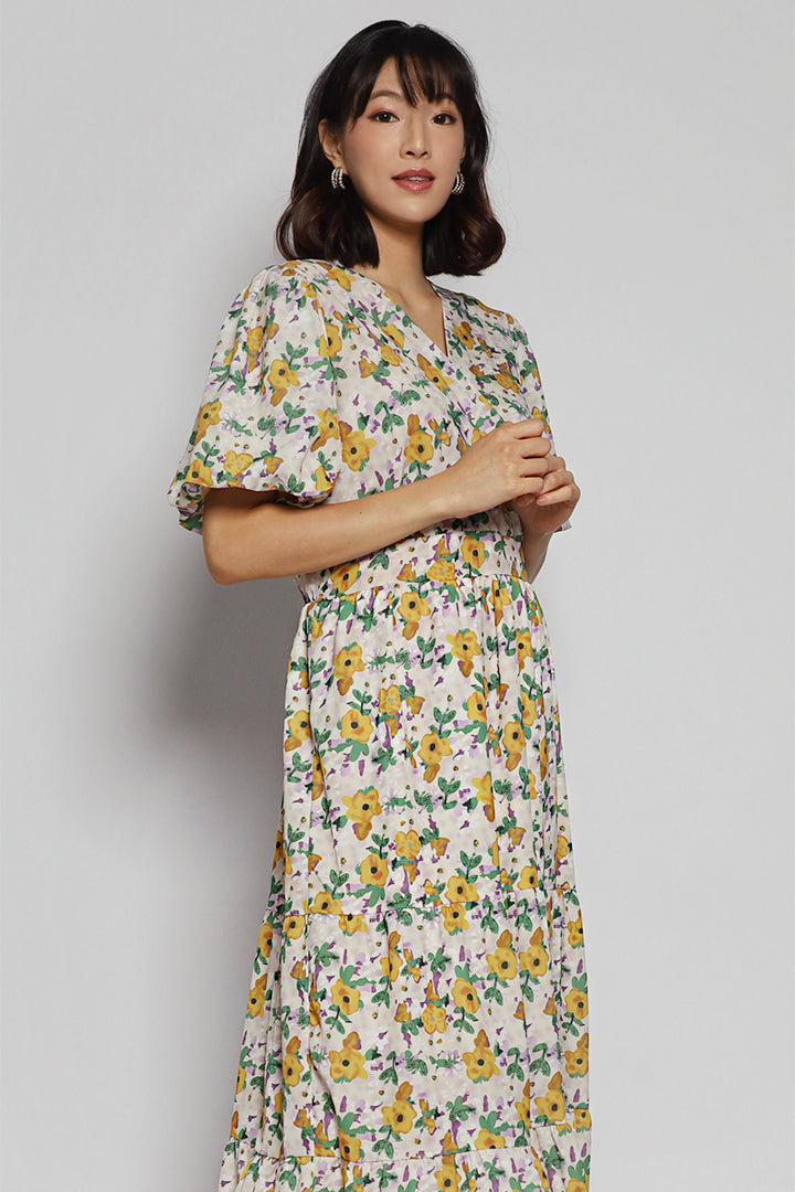 Raine Dress in Yellow Floral