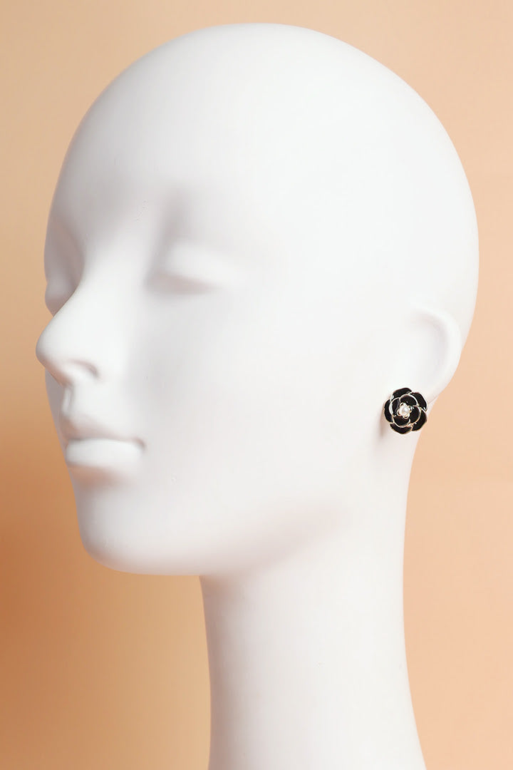 Black and Gold Rose Flower Earrings