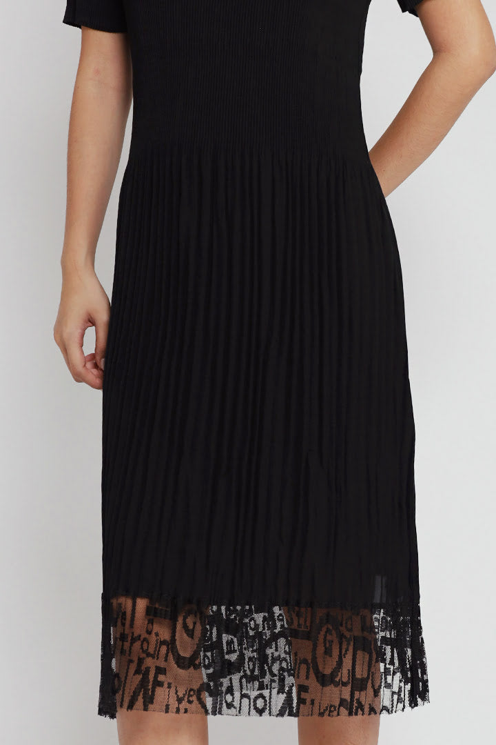 Kylicia Lace Pleated Dress in Black