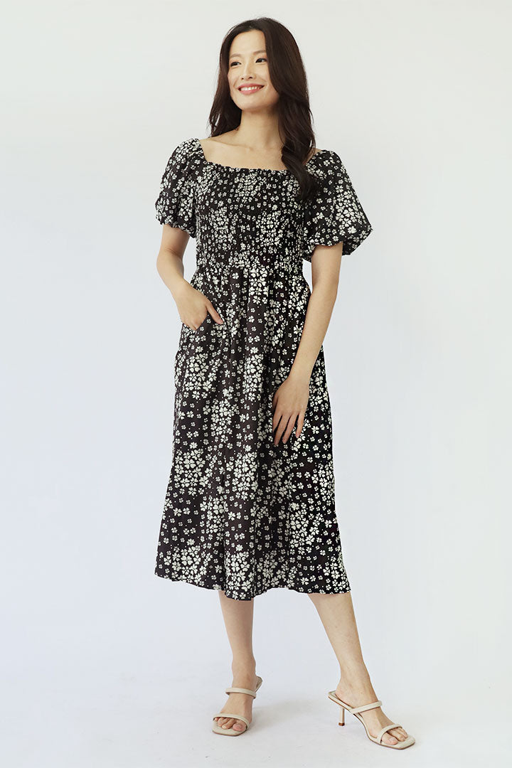 Sora Dress in Black and White Floral