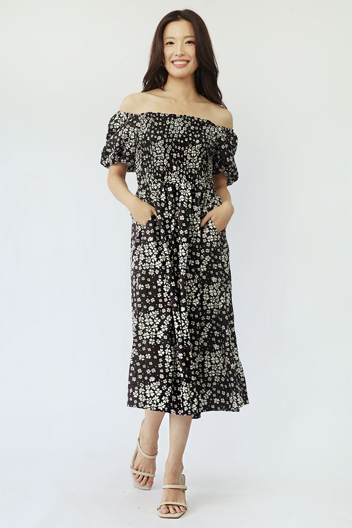 Sora Dress in Black and White Floral
