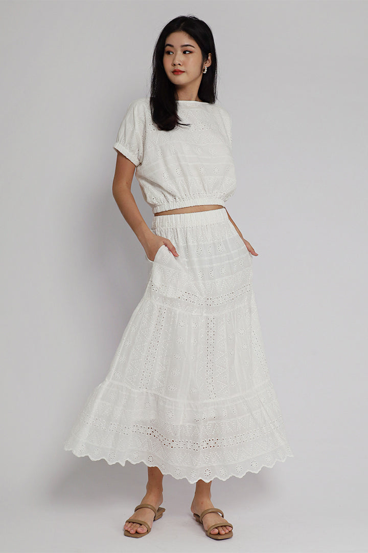 Jolin 2 in 1 Skirt Set in White Crochet