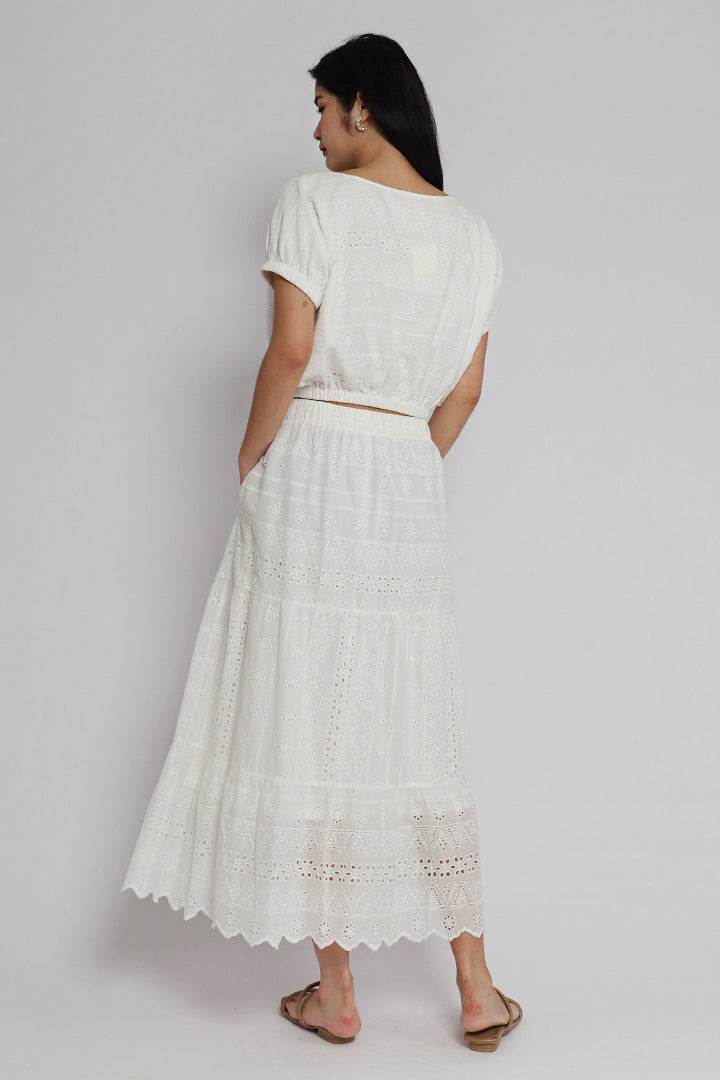 Jolin 2 in 1 Skirt Set in White Crochet