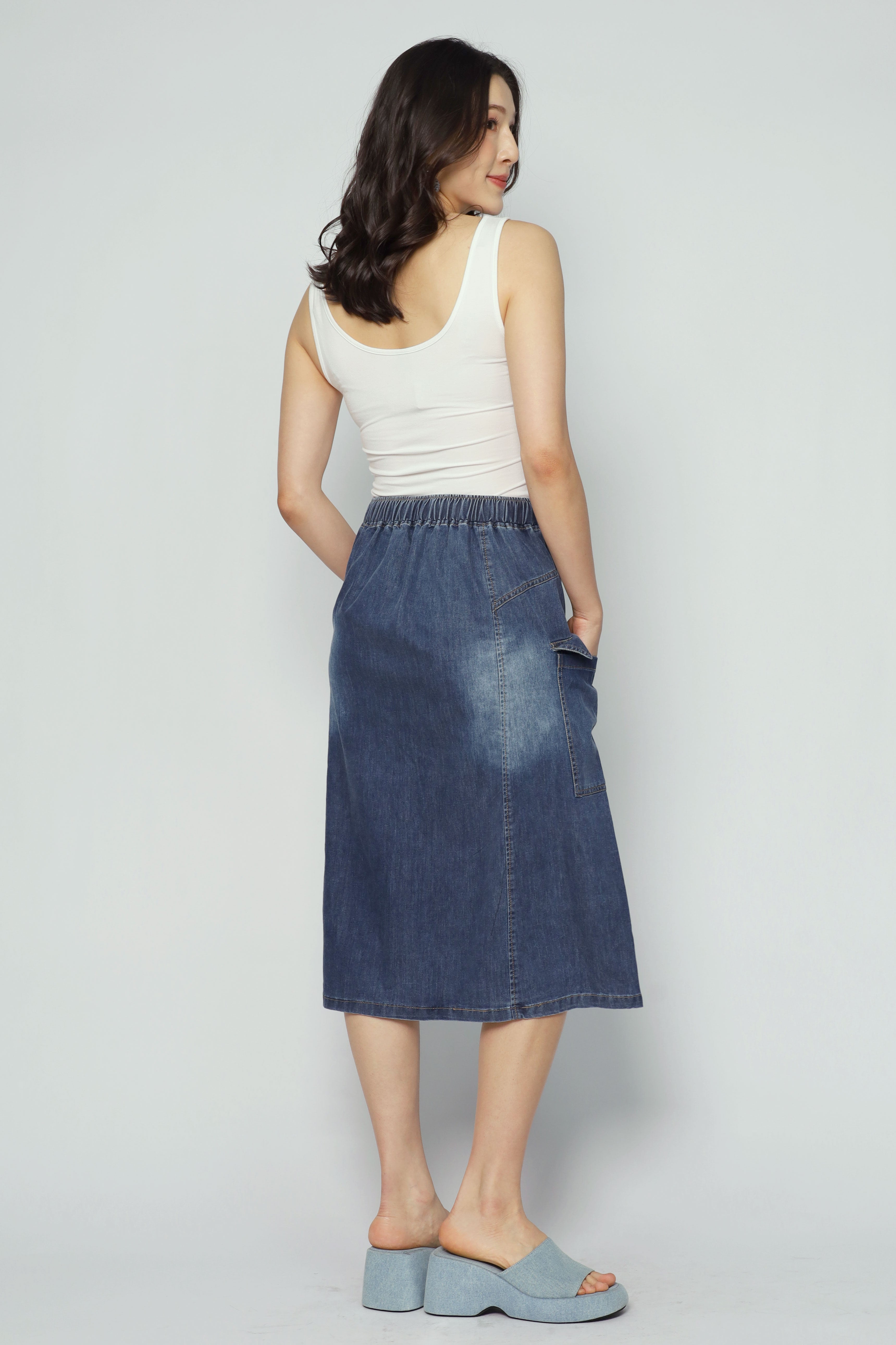 Backorders Jesxeca Cargo Denim Skirt in Blue