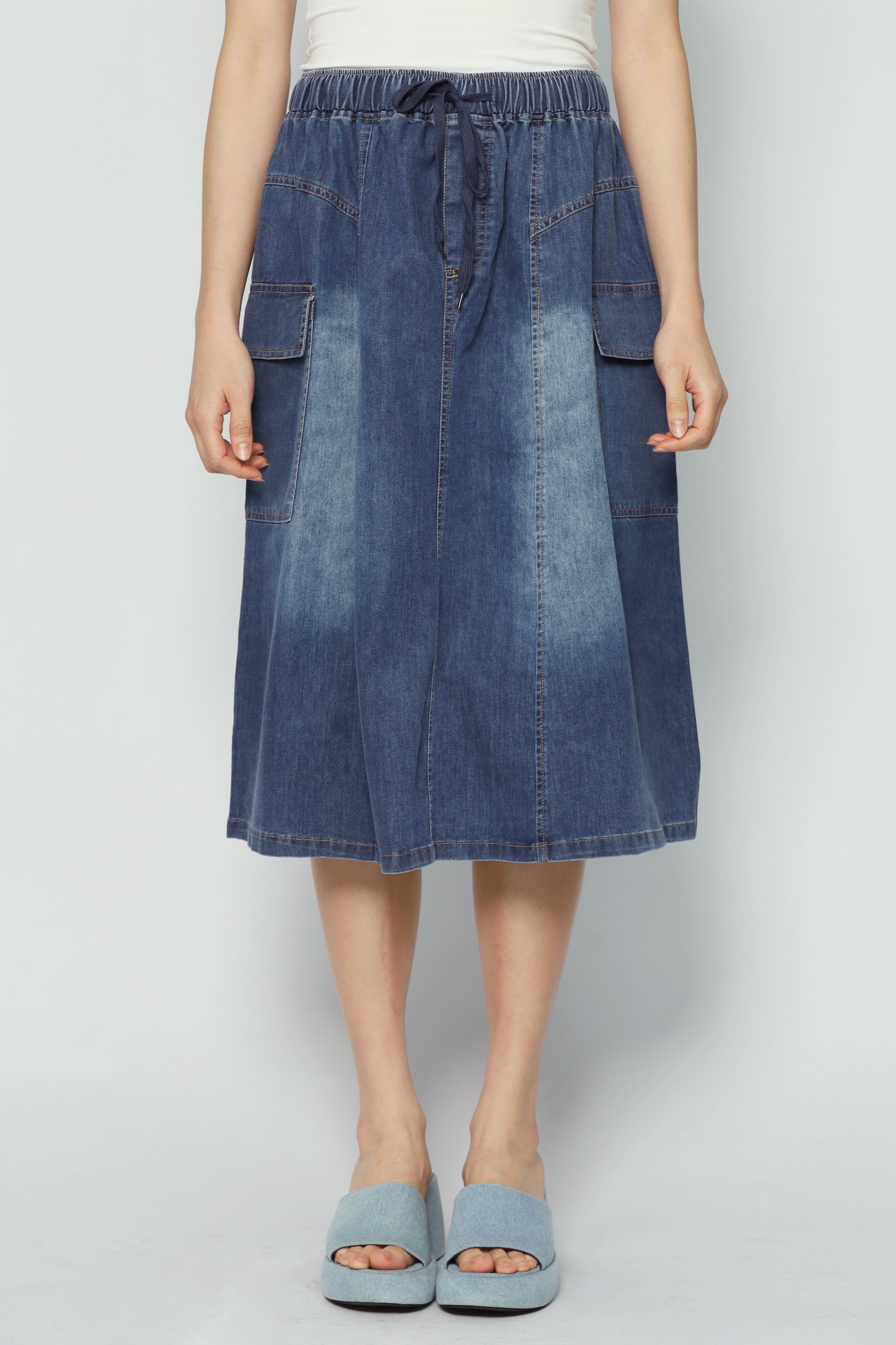 Jesxeca Cargo Denim Skirt in Blue