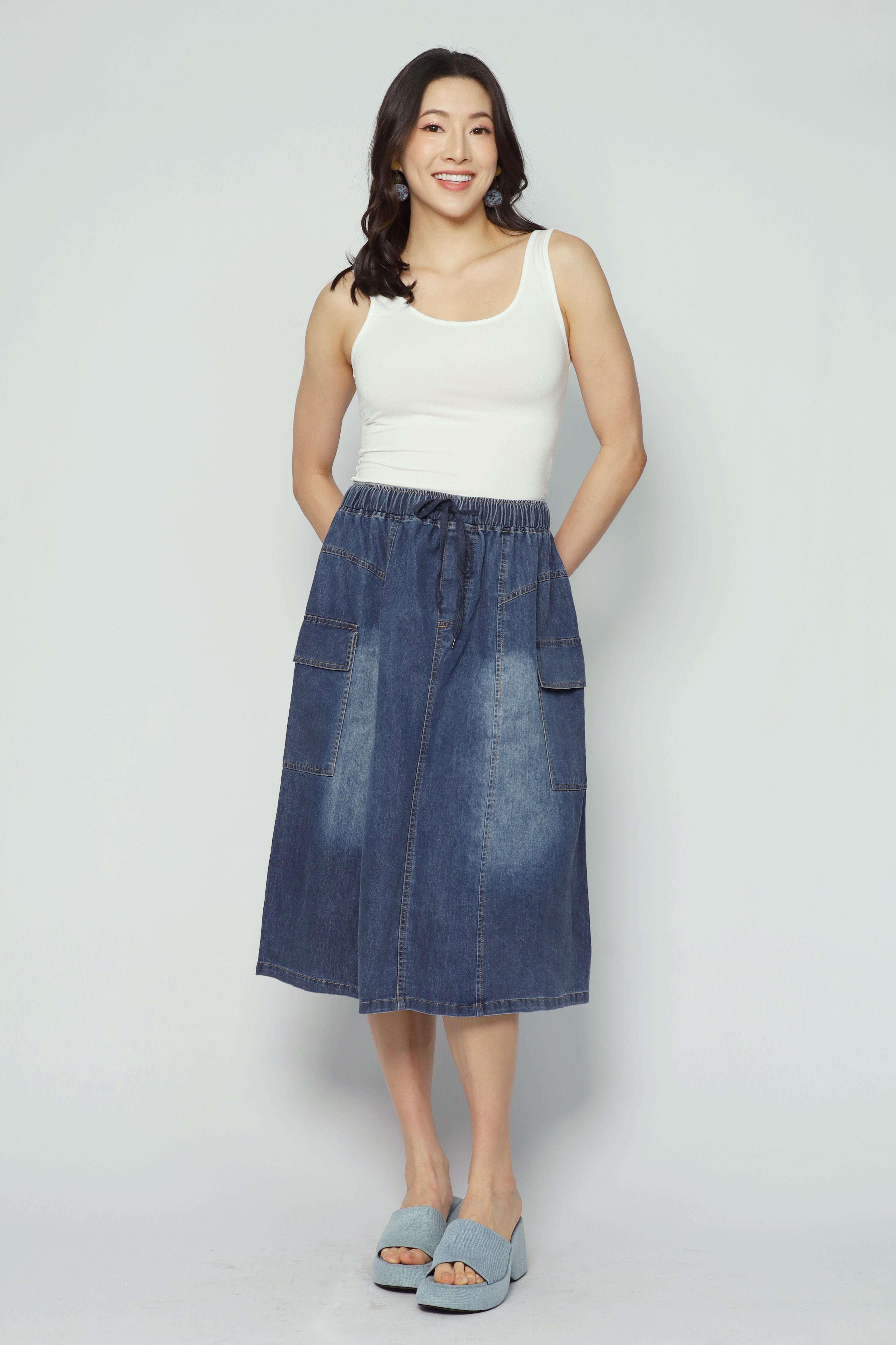 Jesxeca Cargo Denim Skirt in Blue