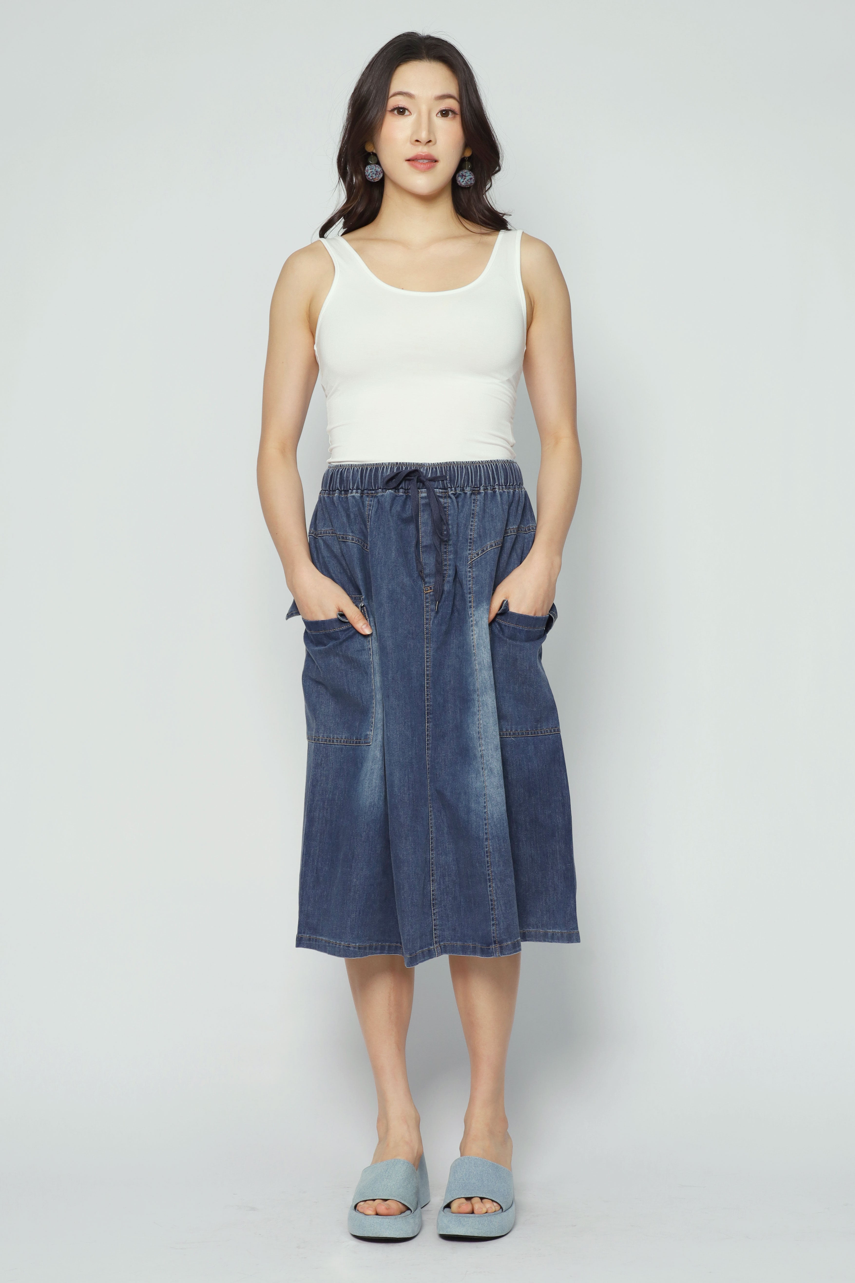 Backorders Jesxeca Cargo Denim Skirt in Blue