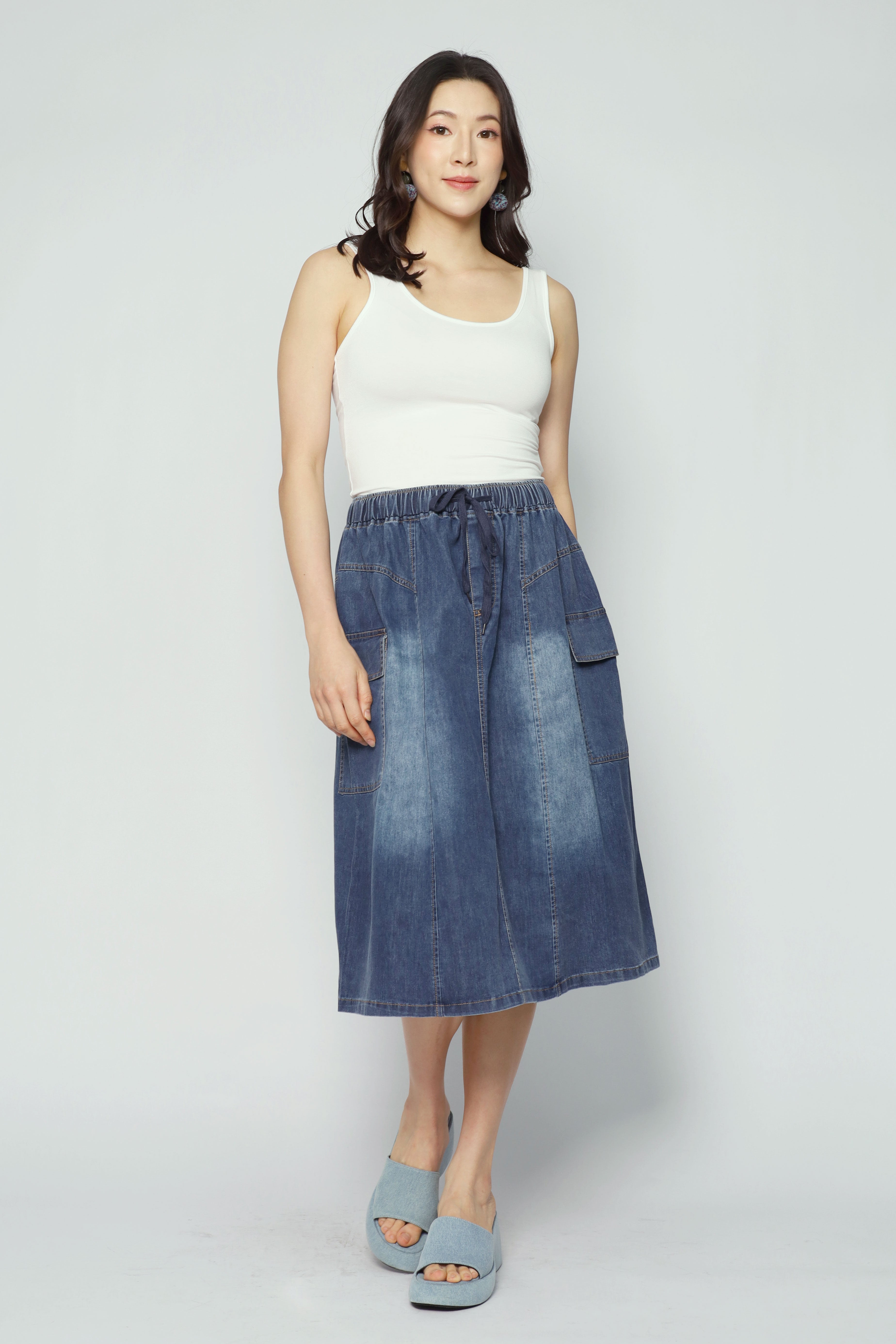 Backorders Jesxeca Cargo Denim Skirt in Blue