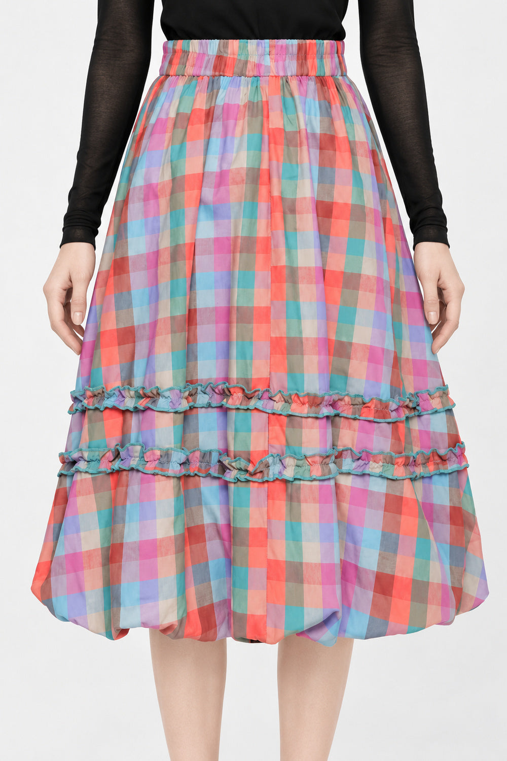Jewel Checkered Balloon Skirt