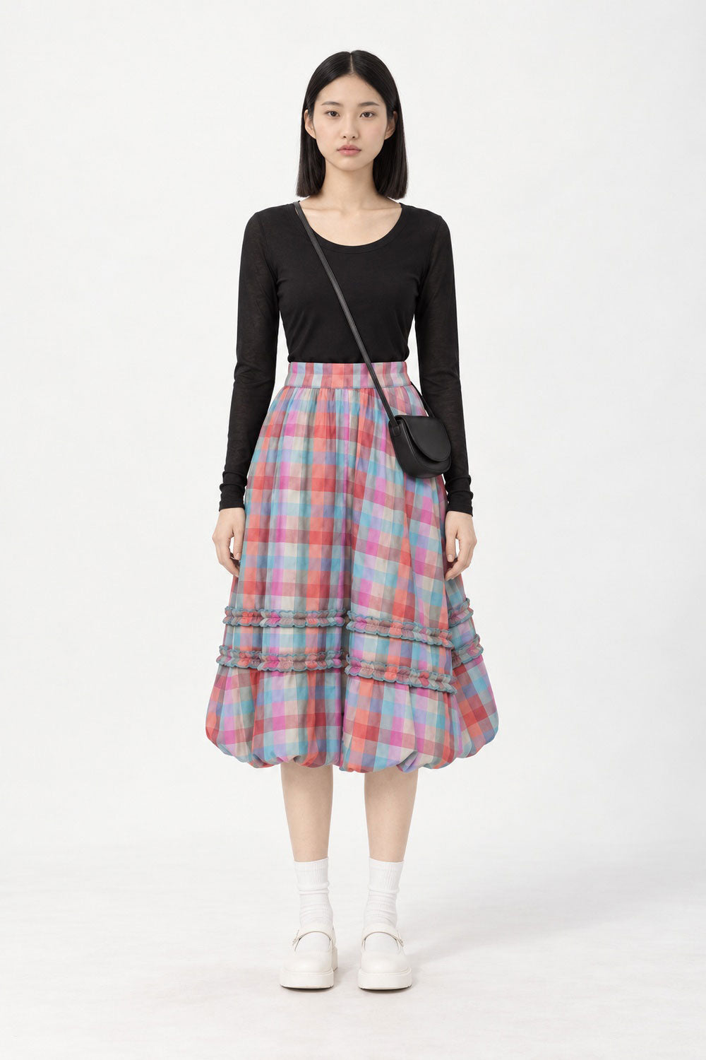Jewel Checkered Balloon Skirt