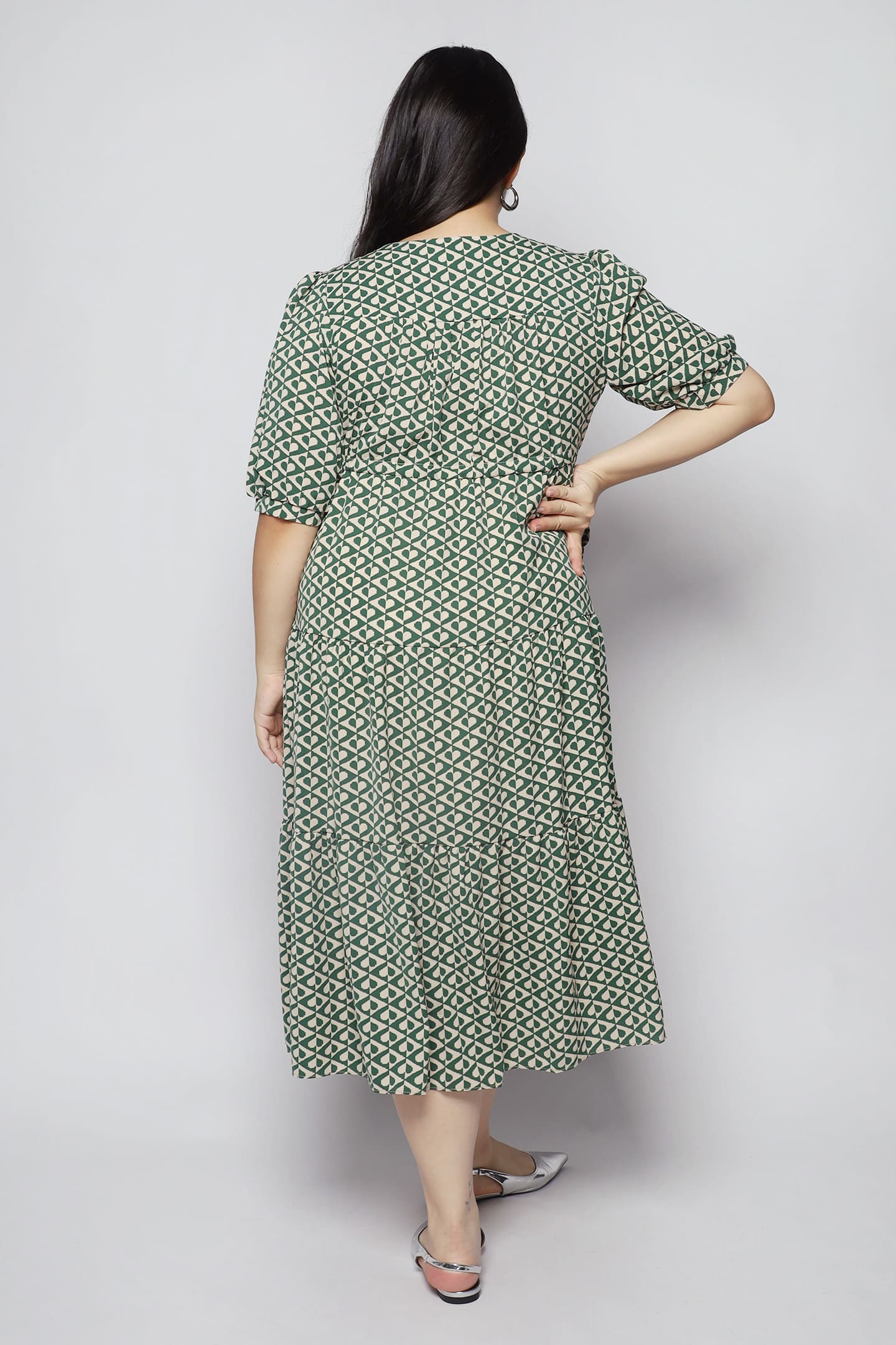 Jia Dress in Green Geometric