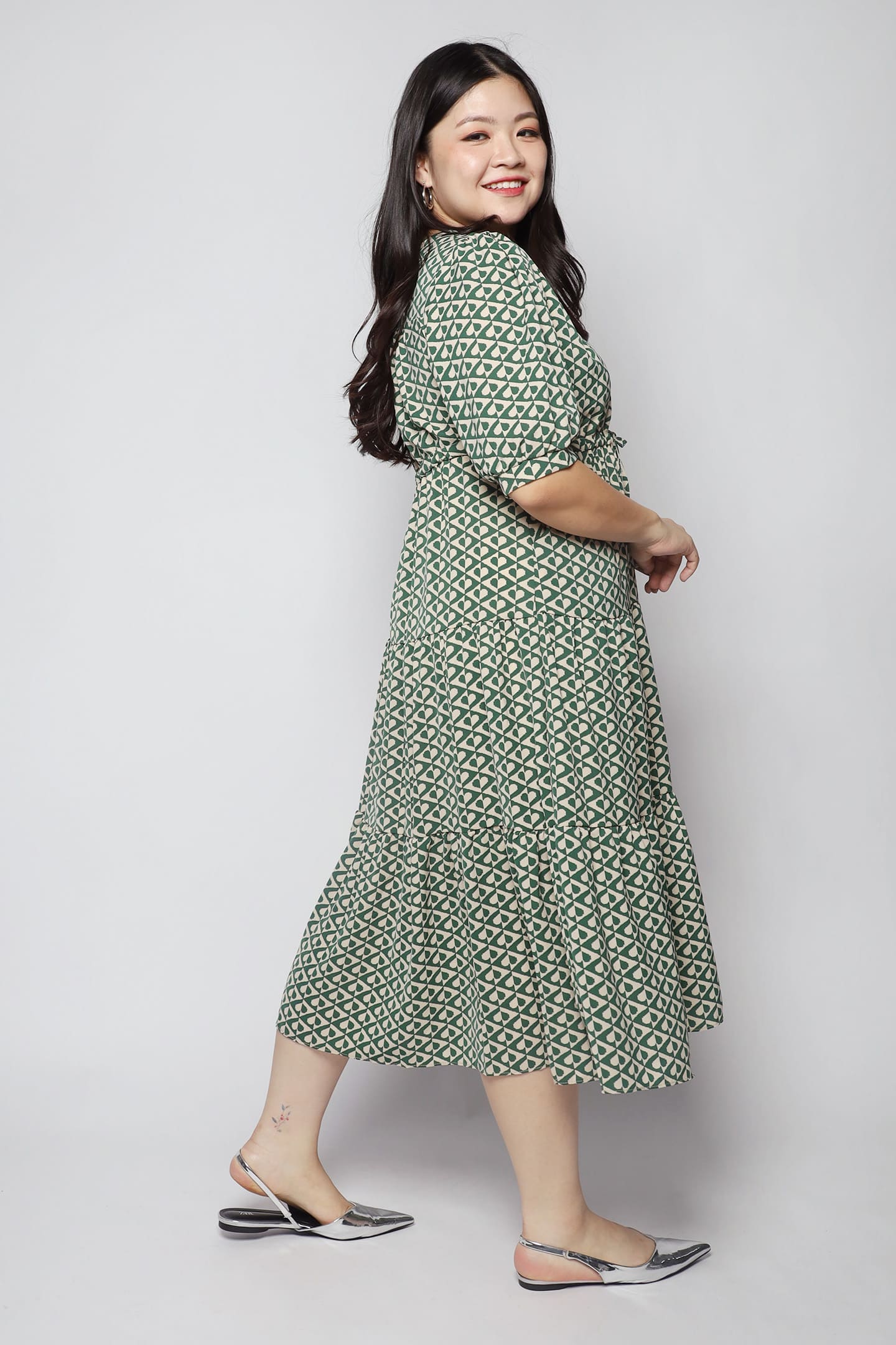 Jia Dress in Green Geometric