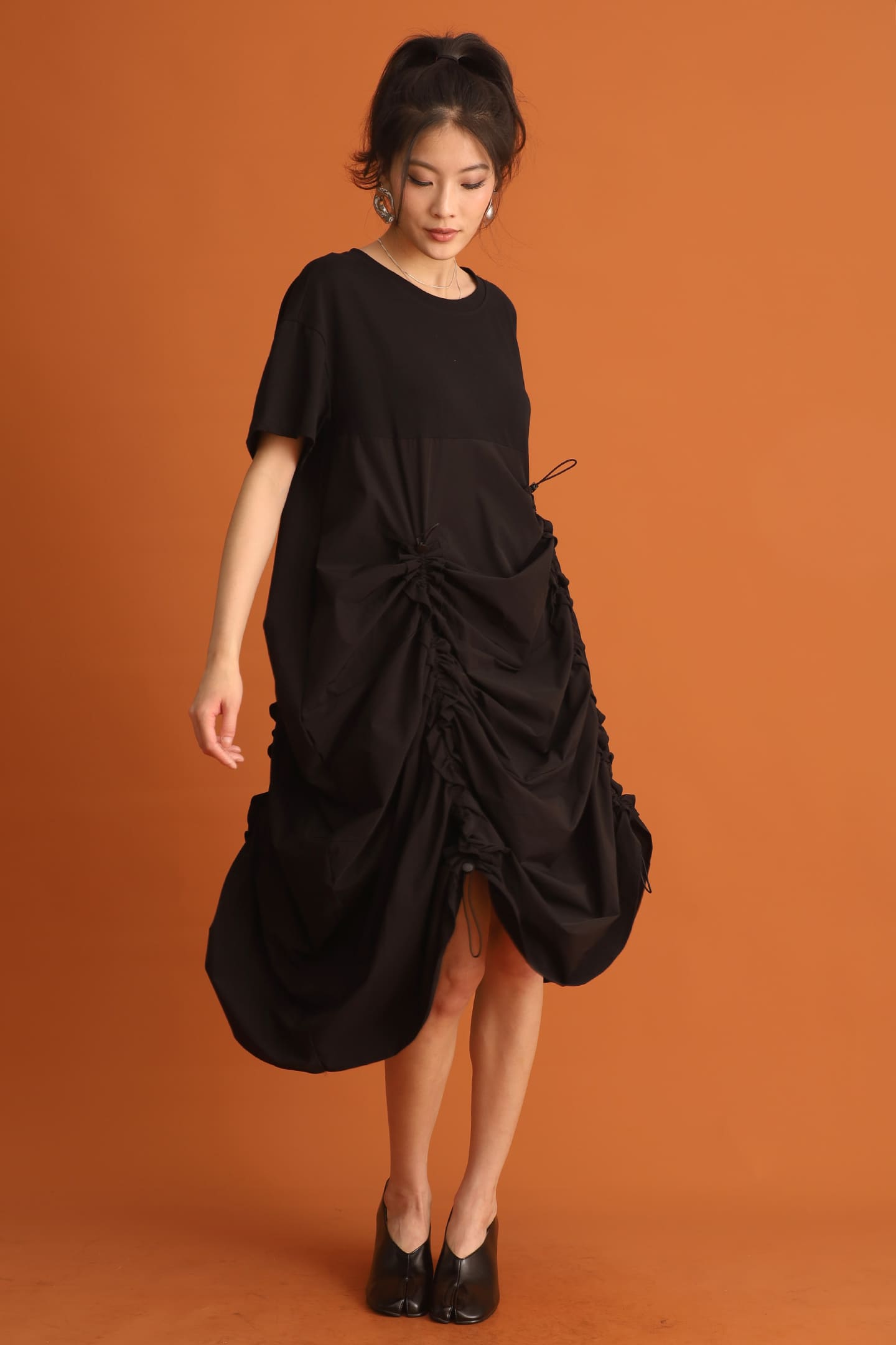 CHOSEN - Jiwon Ruched Drawstring Dress in Black