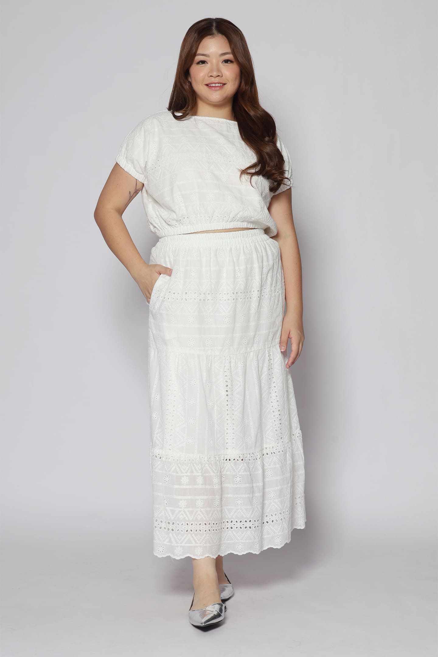 Jolin 2 in 1 Skirt Set in White Crochet