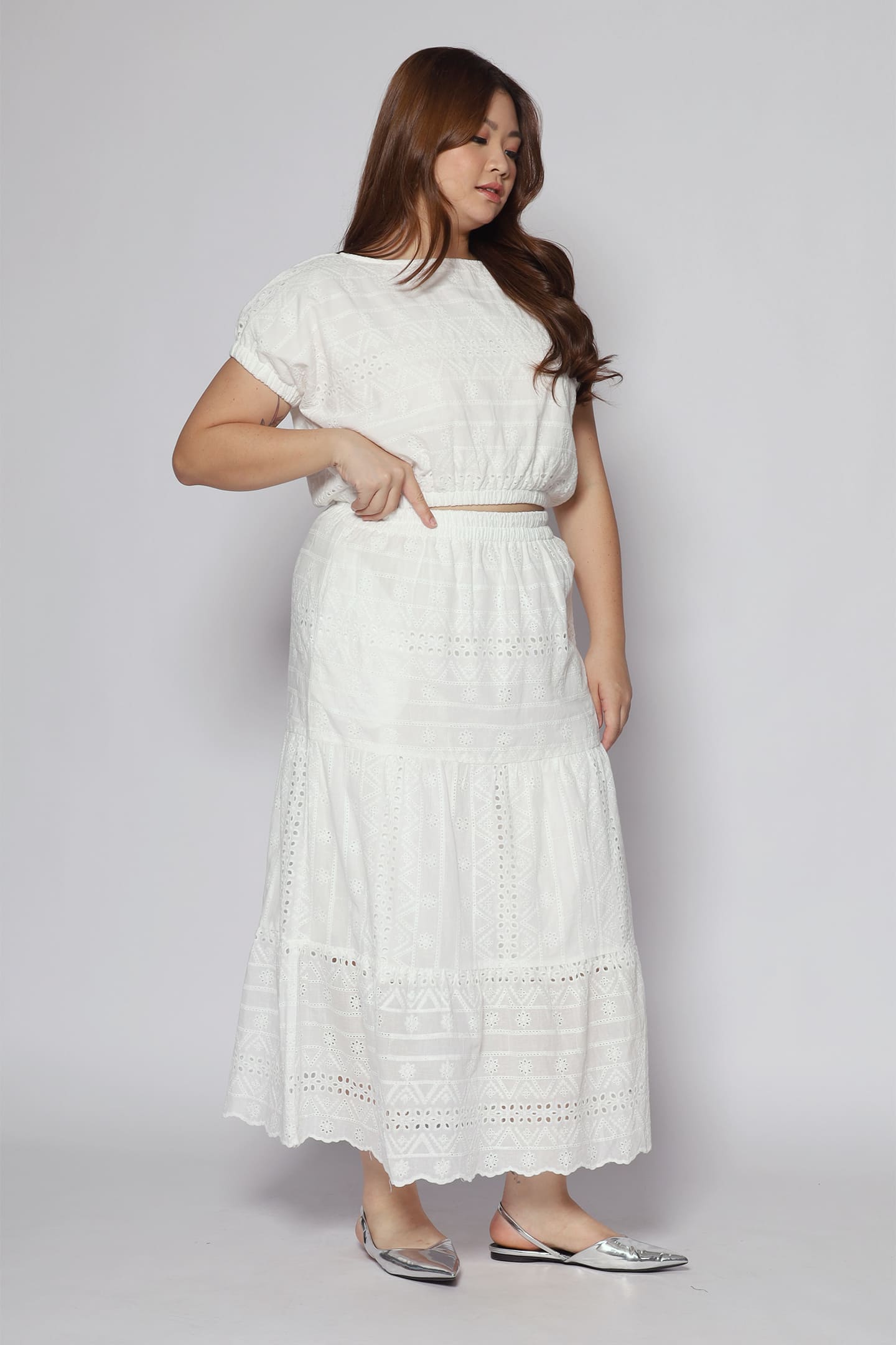 Jolin 2 in 1 Skirt Set in White Crochet