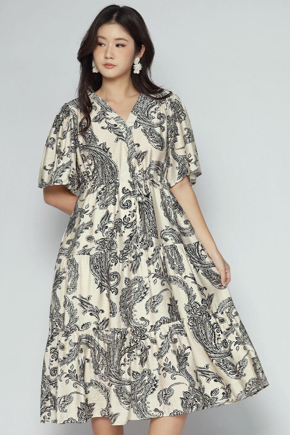 Keisha Dress in Cream Paisley
