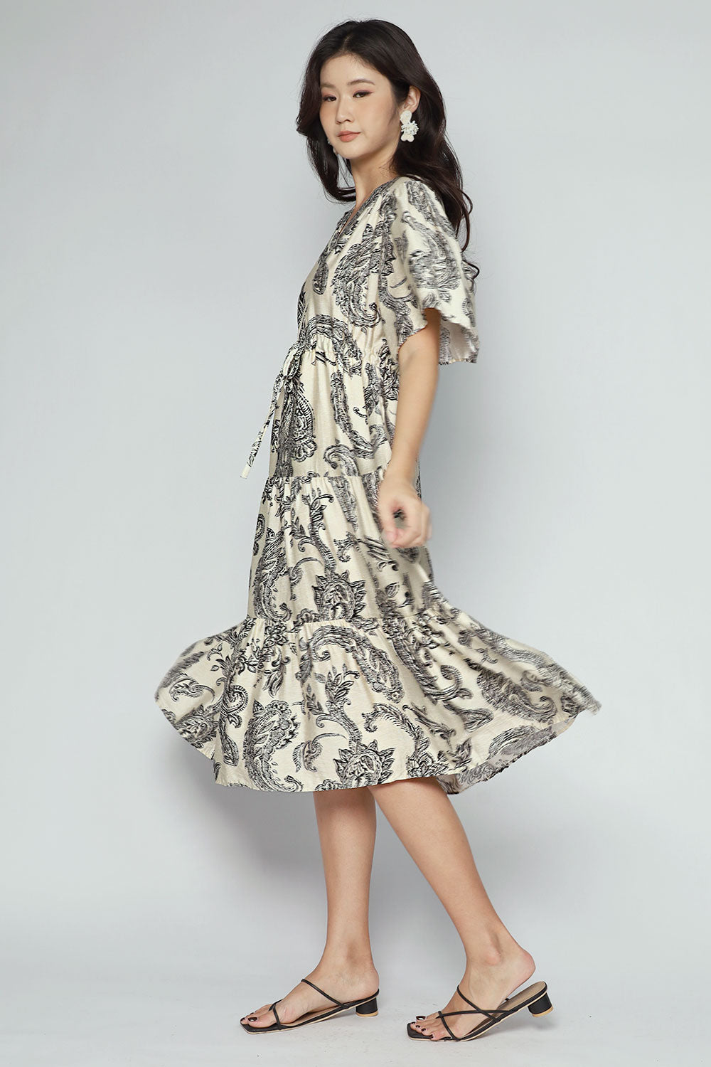 Keisha Dress in Cream Paisley