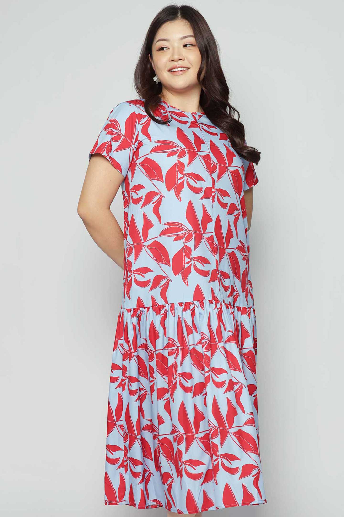 Komy Dress in Red Blue Ferns
