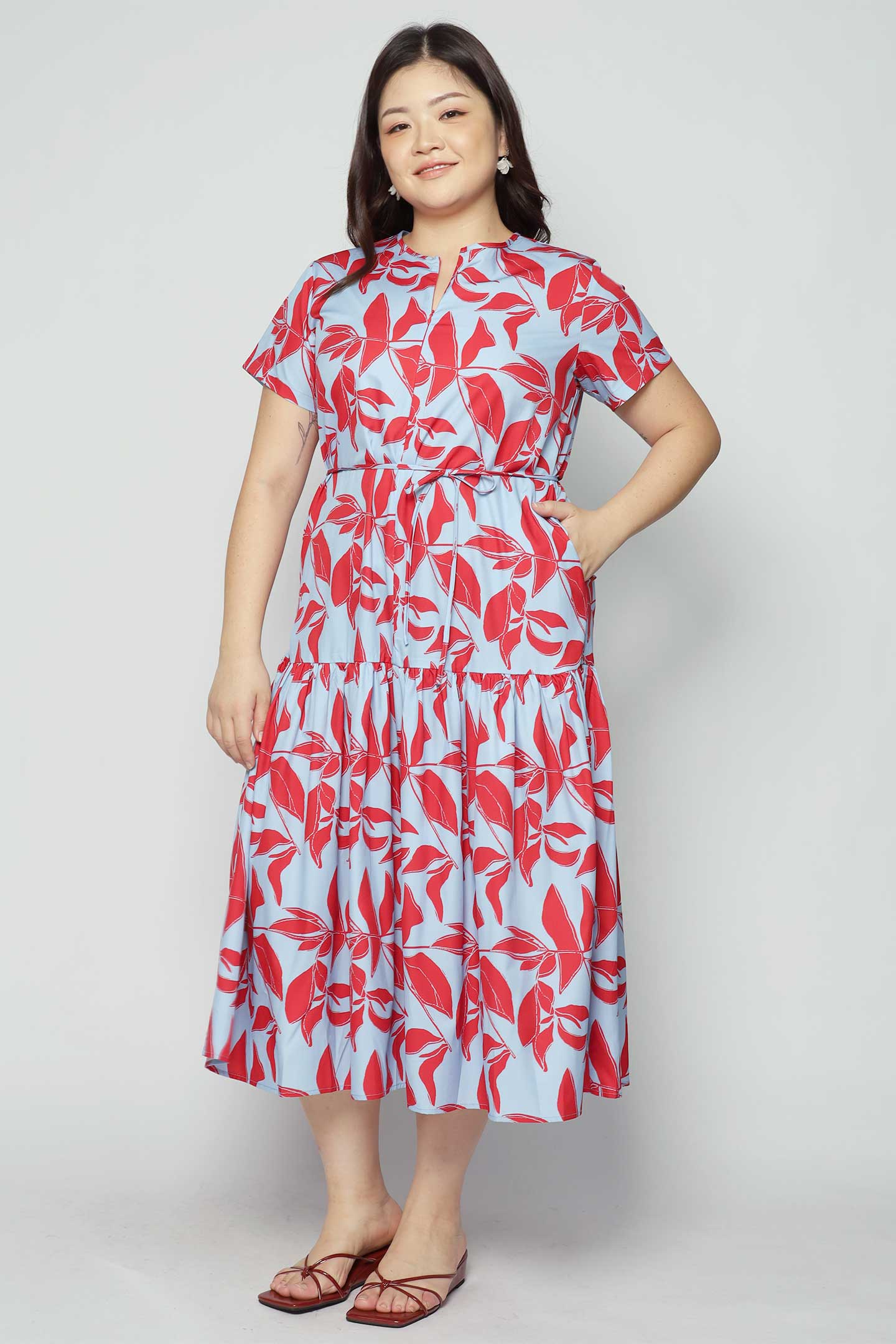 Komy Dress in Red Blue Ferns