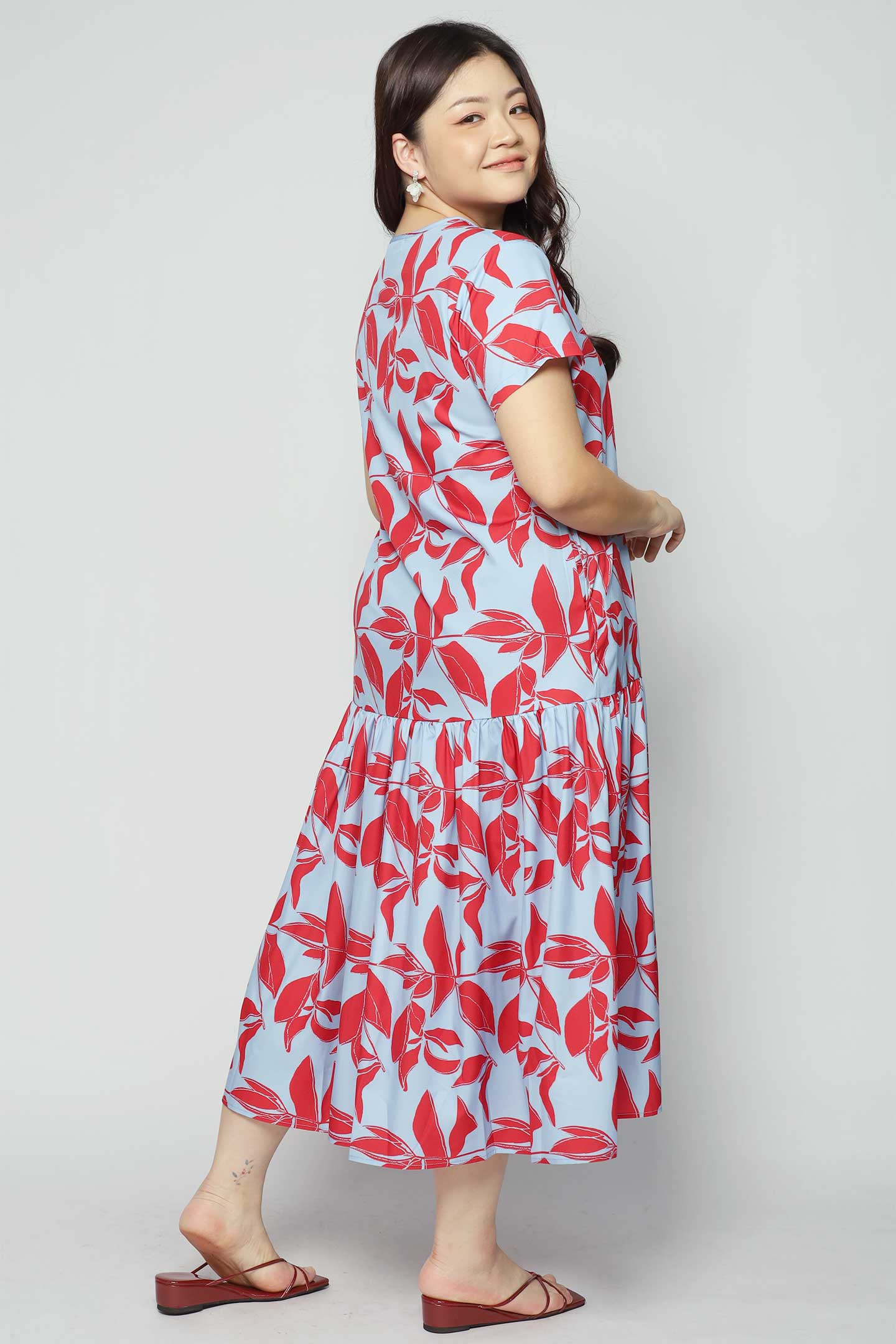 Komy Dress in Red Blue Ferns