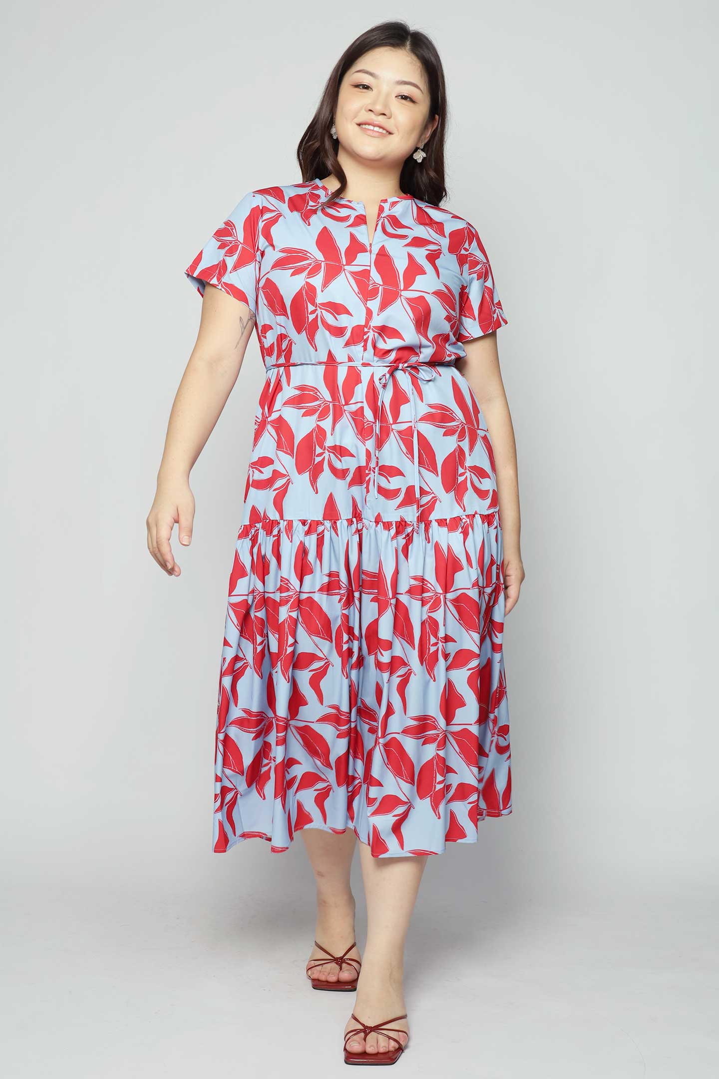 Komy Dress in Red Blue Ferns