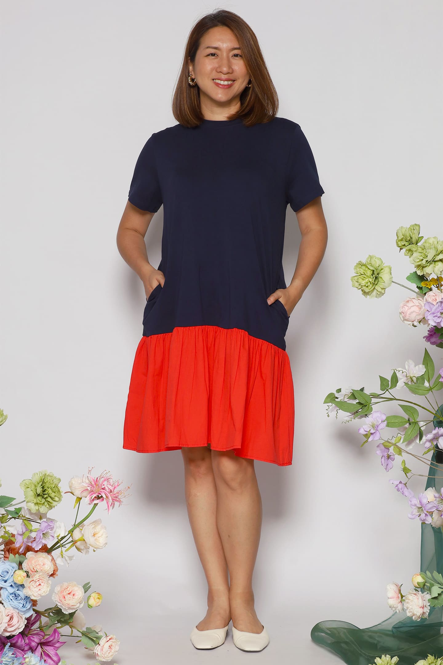 Kyong Colourblock Dress in Blue Coral