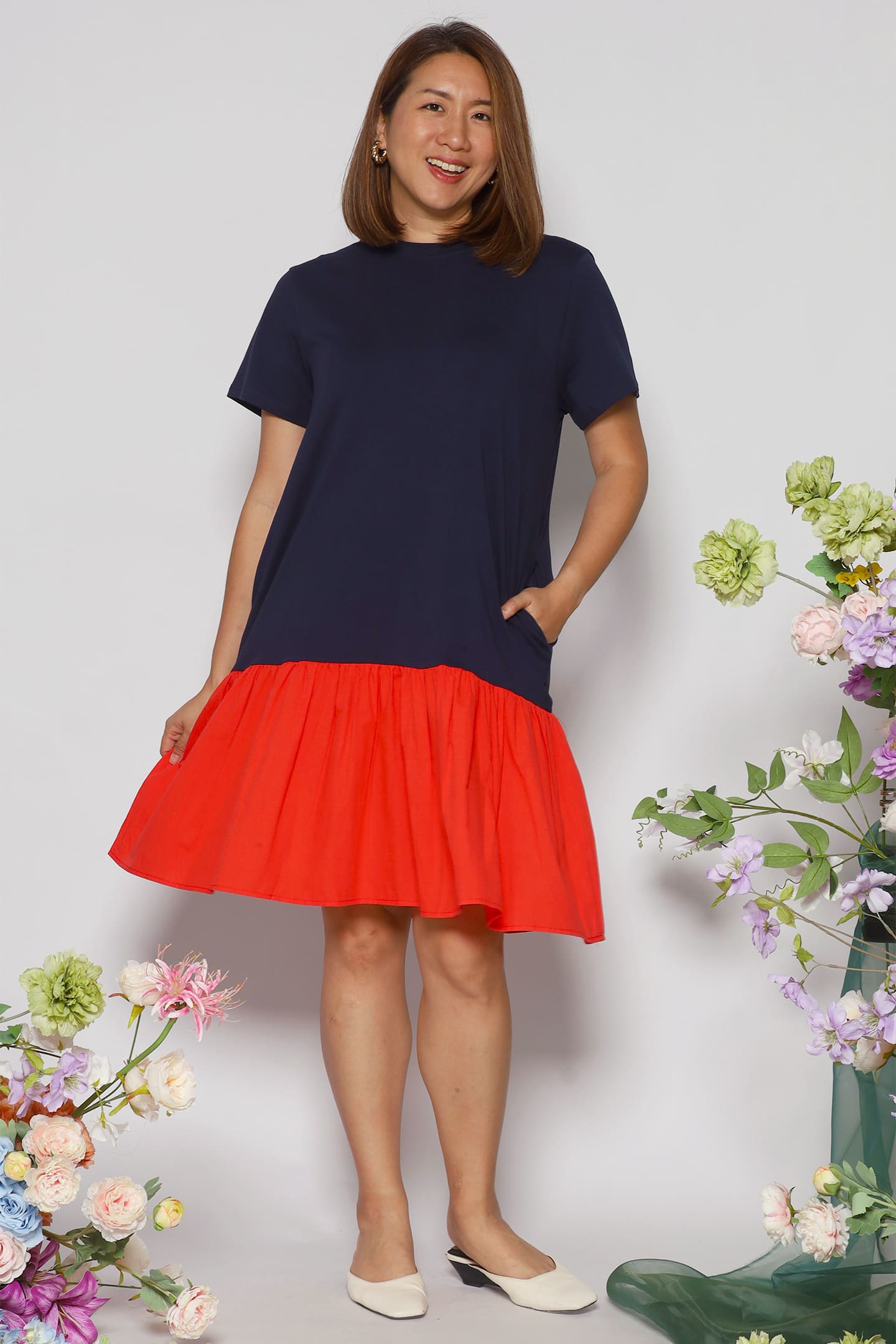 Kyong Colourblock Dress in Blue Coral