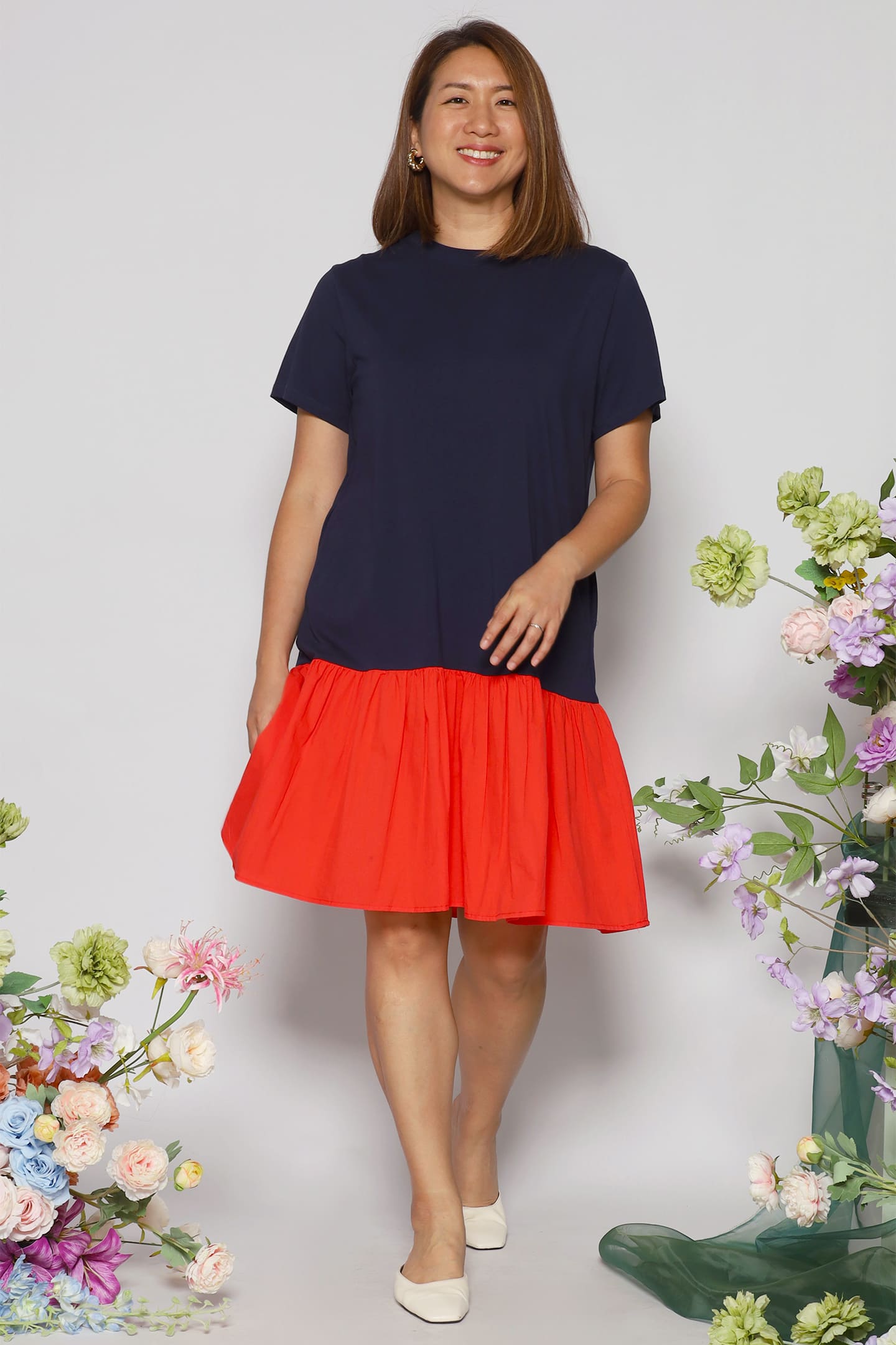 Kyong Colourblock Dress in Blue Coral