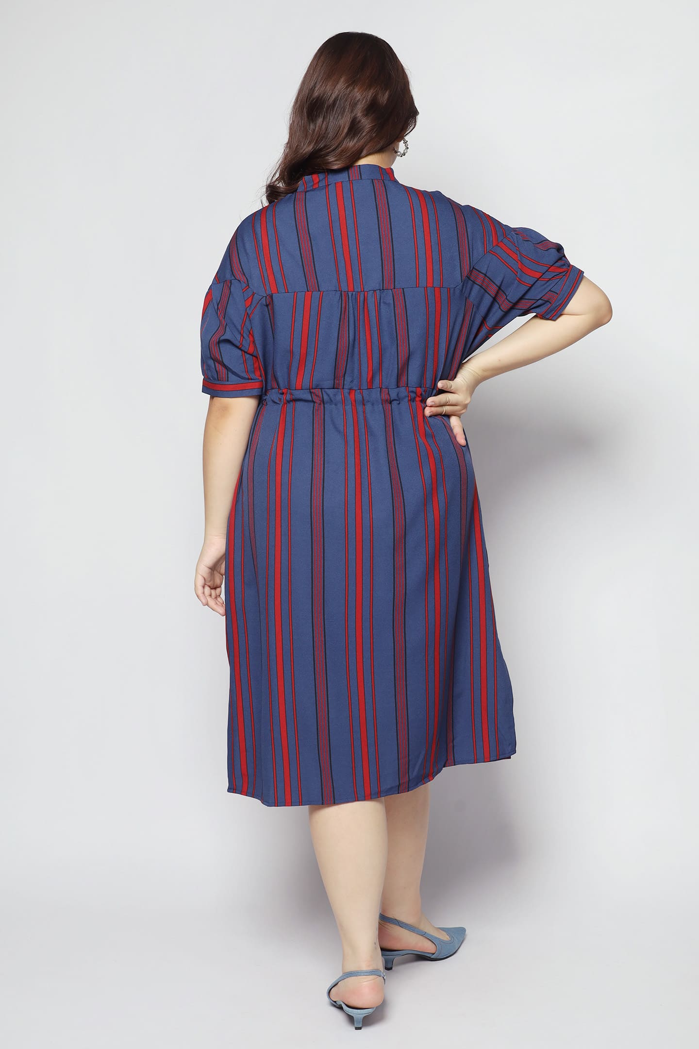 Linda Stripes Dress in Blue Red