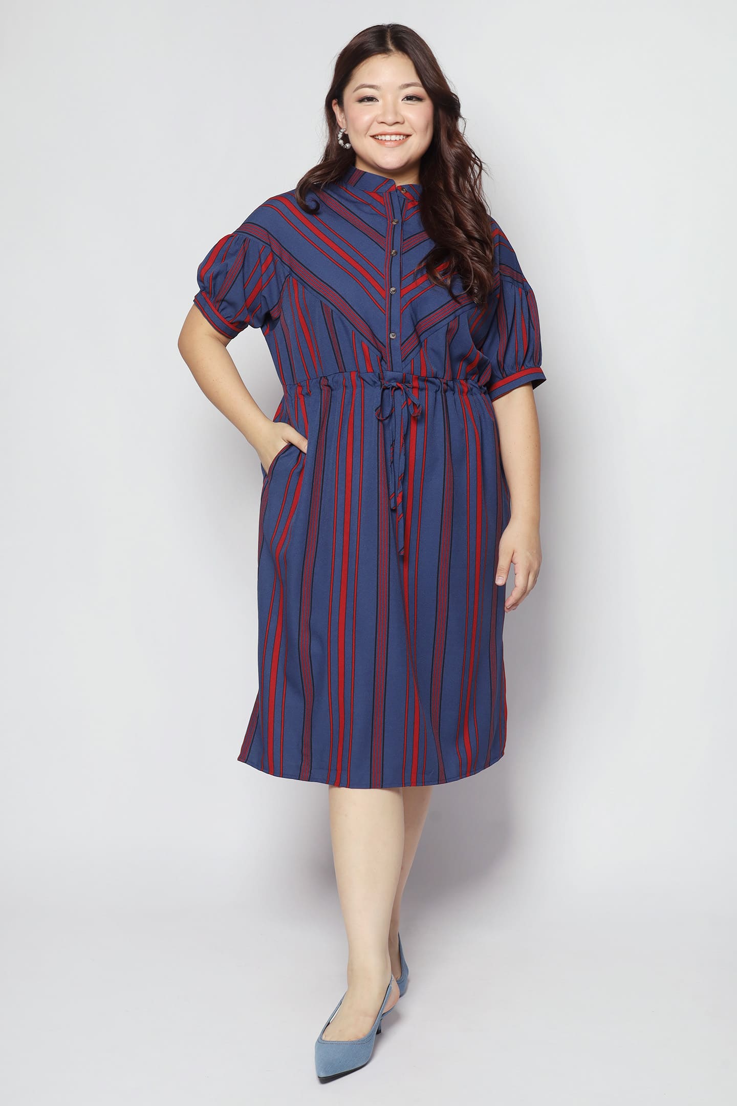 Linda Stripes Dress in Blue Red