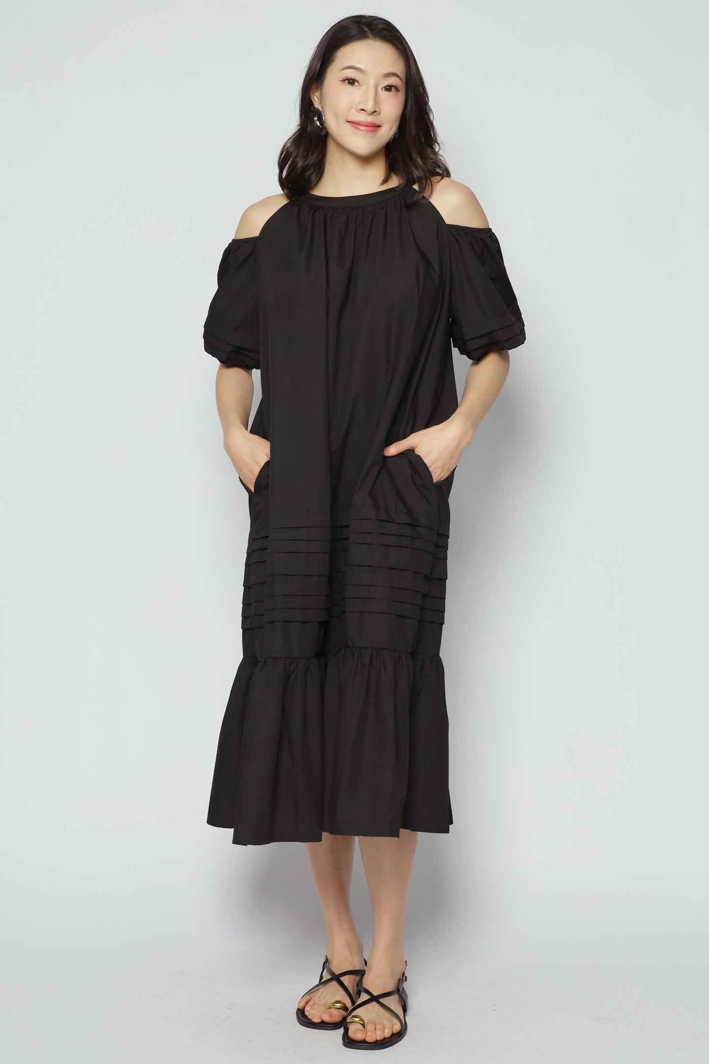 Lindsey Cold Shoulder Dress in Black