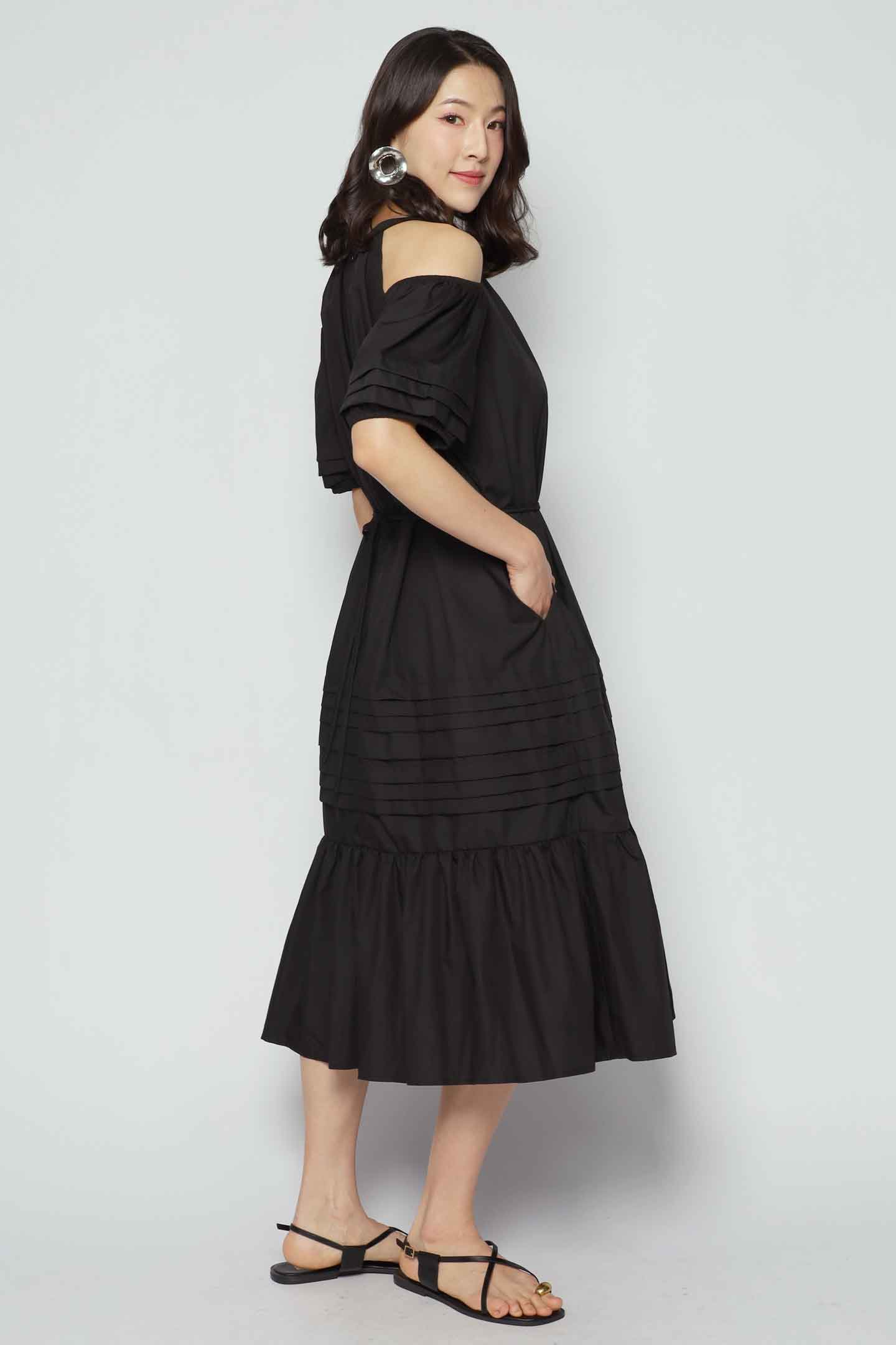 Lindsey Cold Shoulder Dress in Black