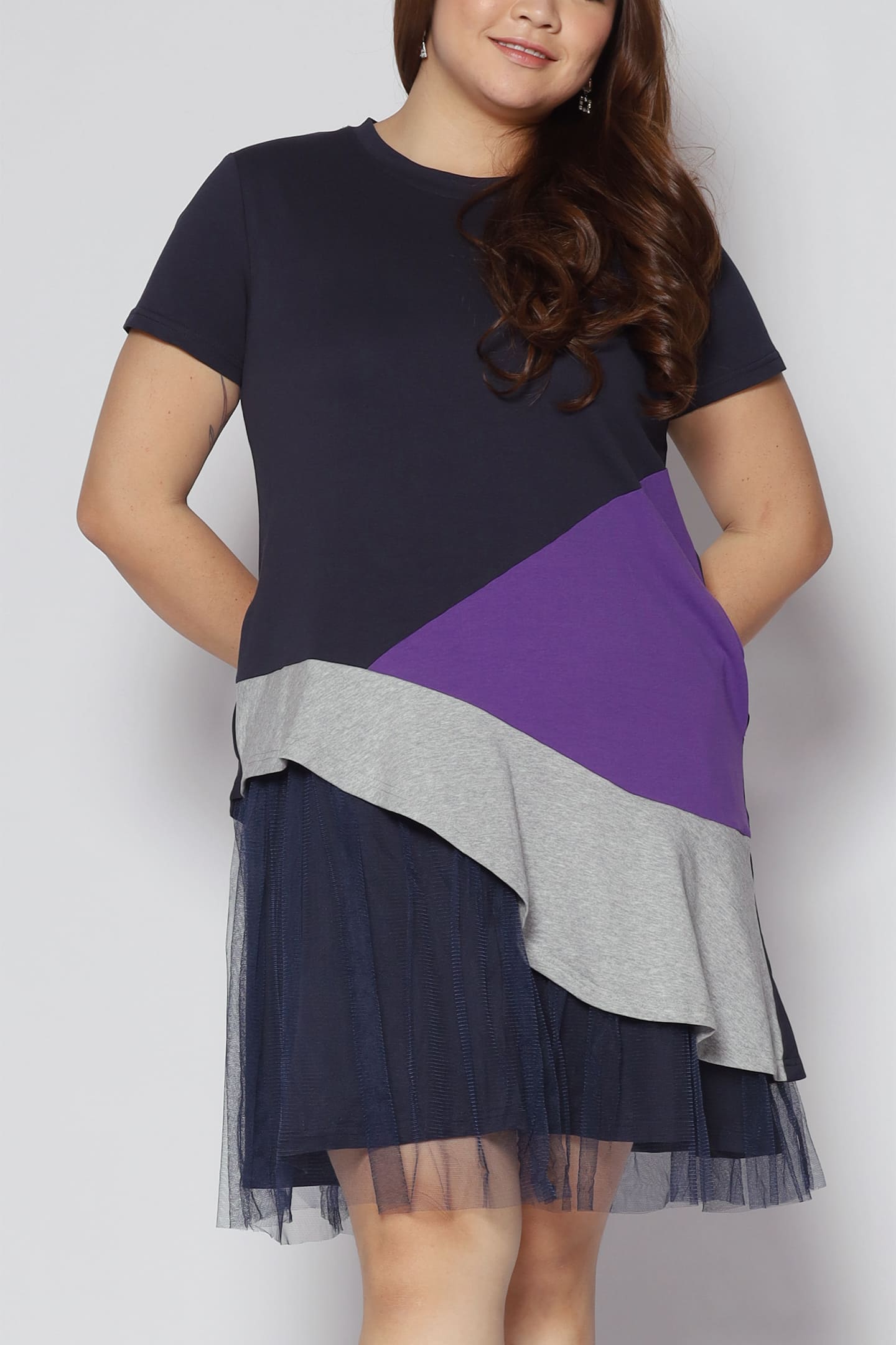 Lorrine Colourblock Dress in Purple