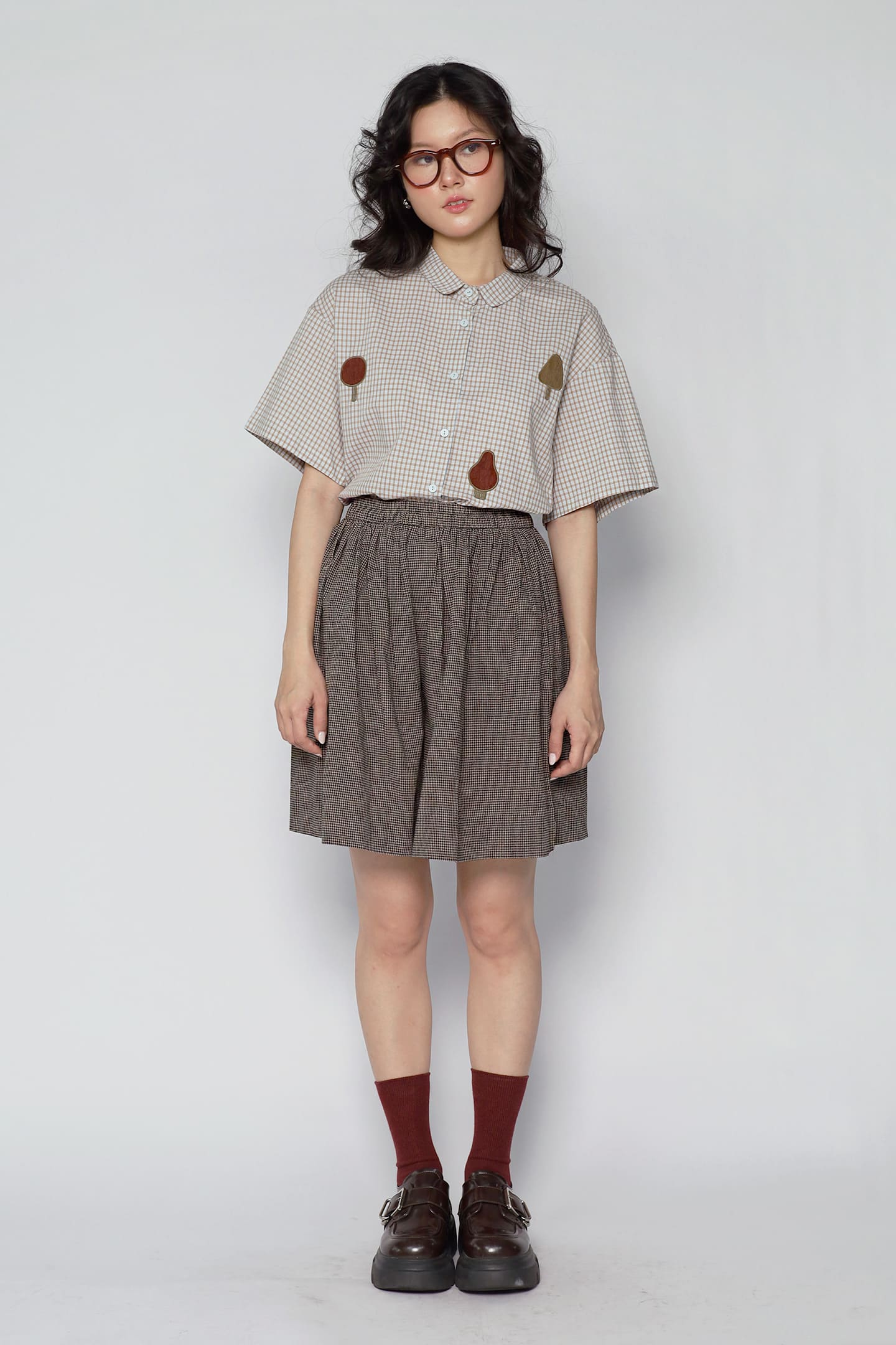 JOY - Lune Checkered Shorts in Brown