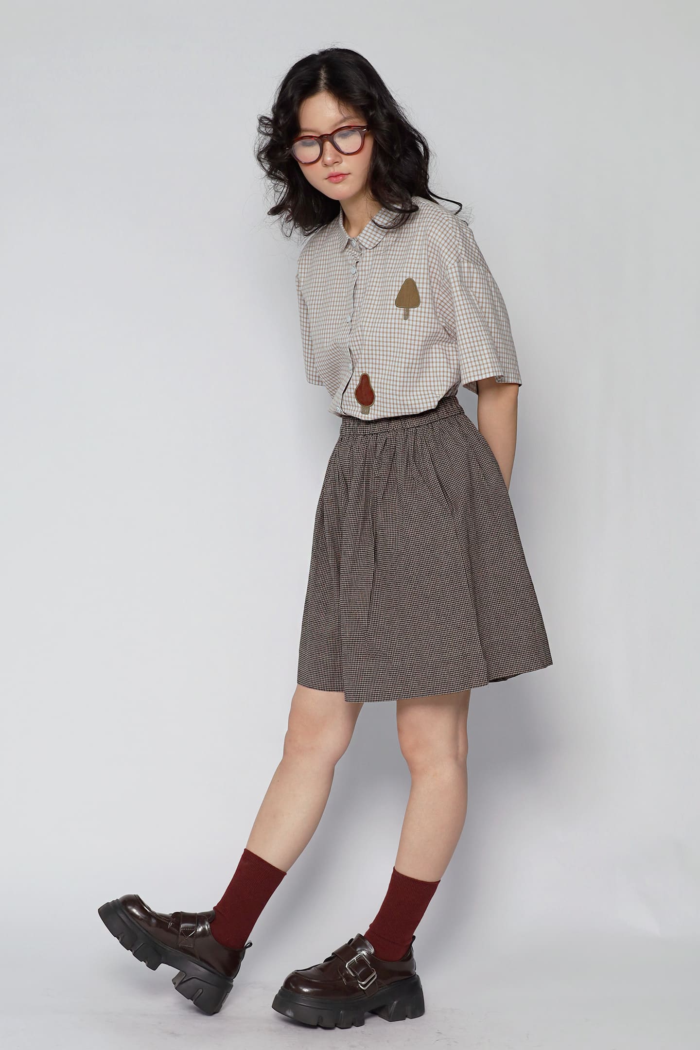 JOY - Lune Checkered Shorts in Brown