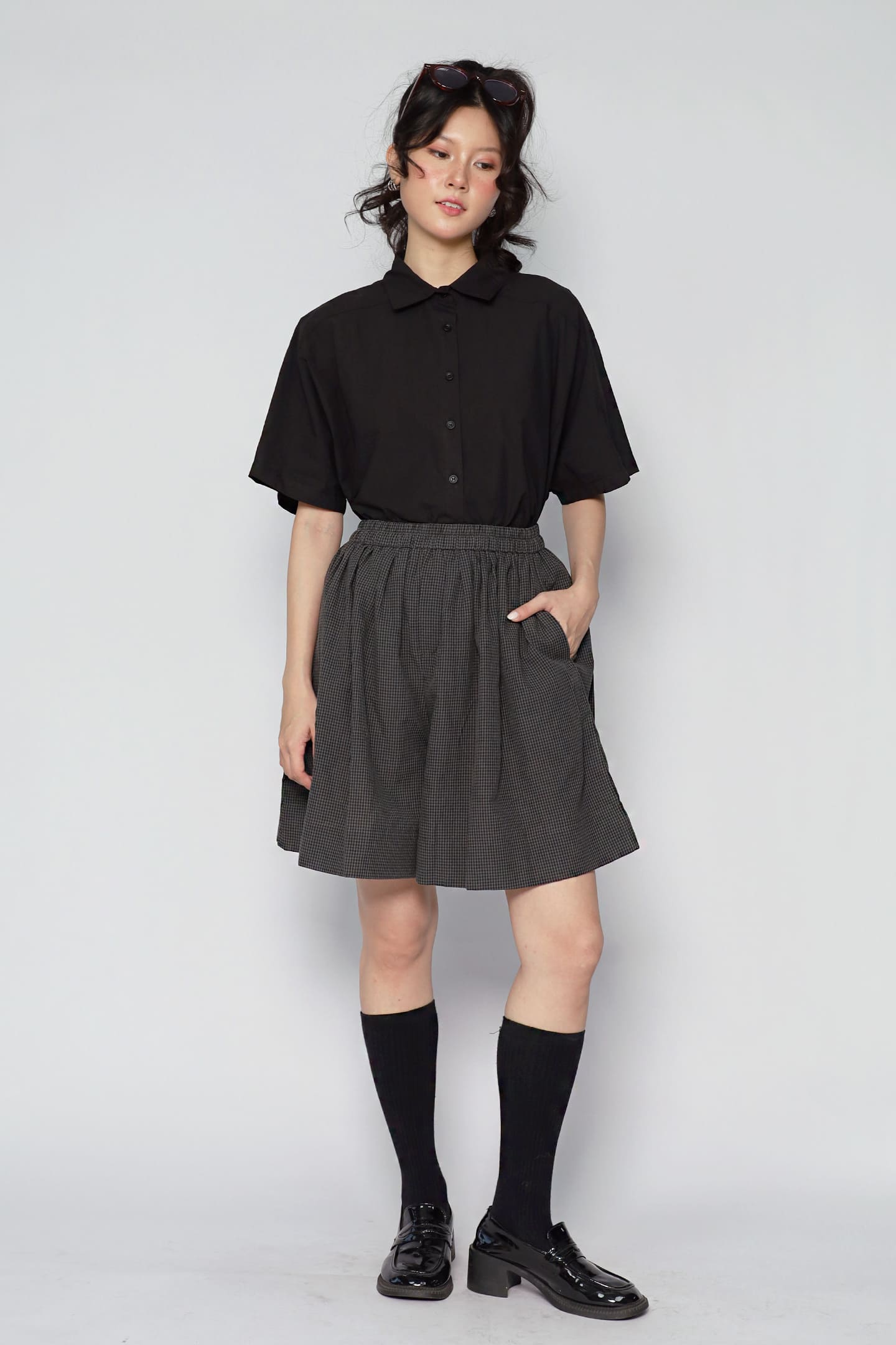 JOY - Lune Checkered Shorts in Dark Grey