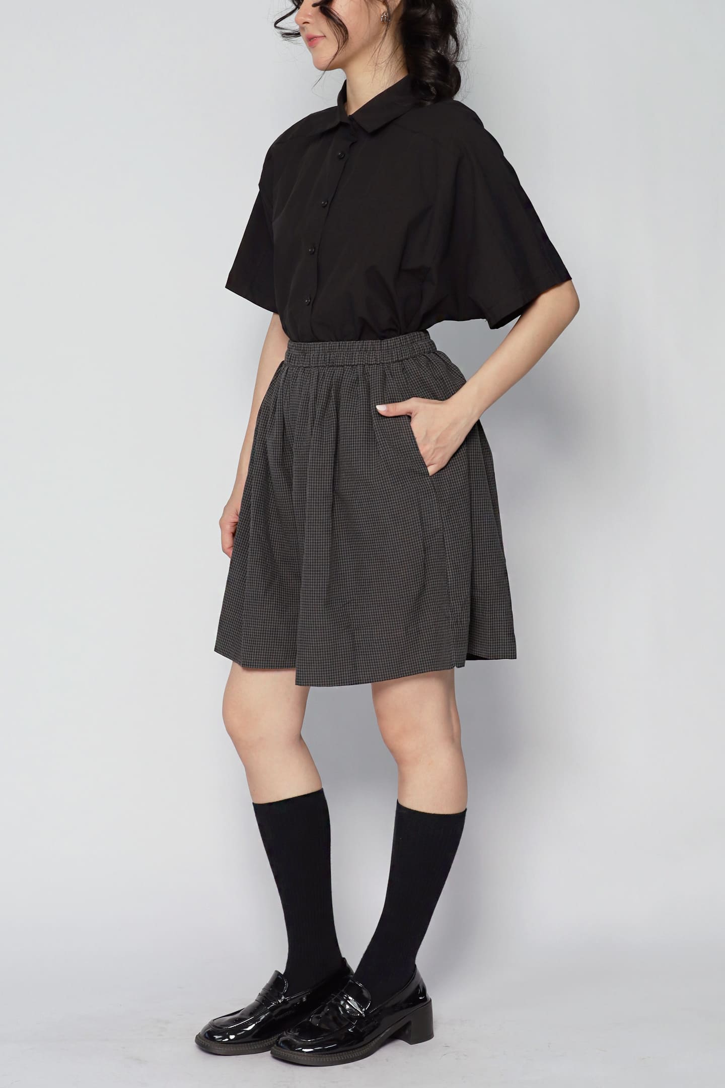 JOY - Lune Checkered Shorts in Dark Grey