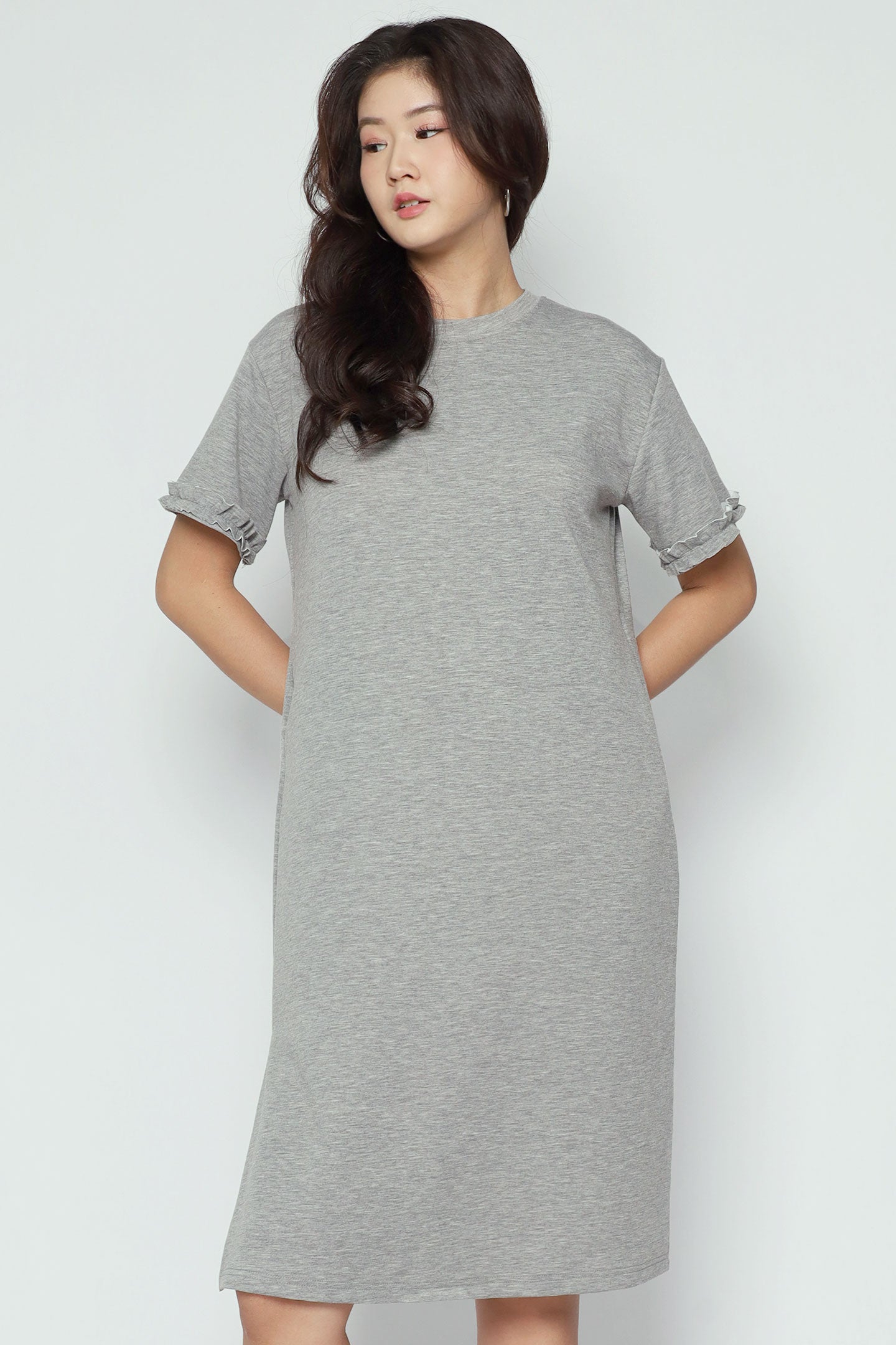 Lynne Ruffle Sleeves Dress in Grey