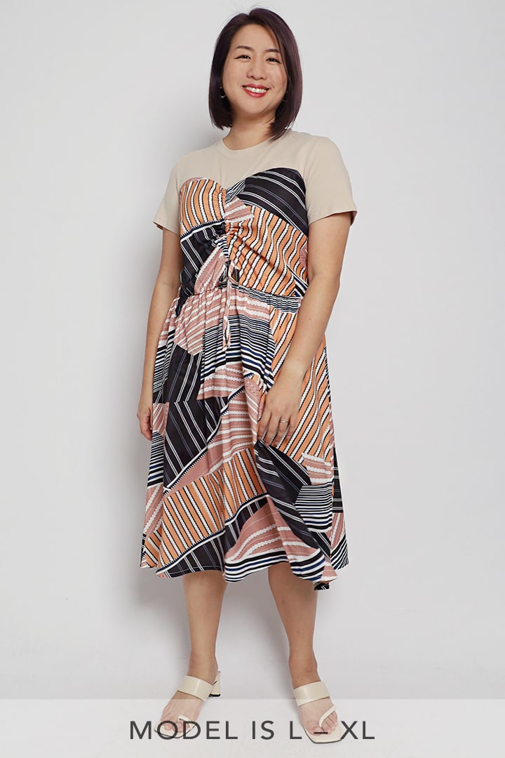 Maiso Drawstring Printed Dress in Khaki