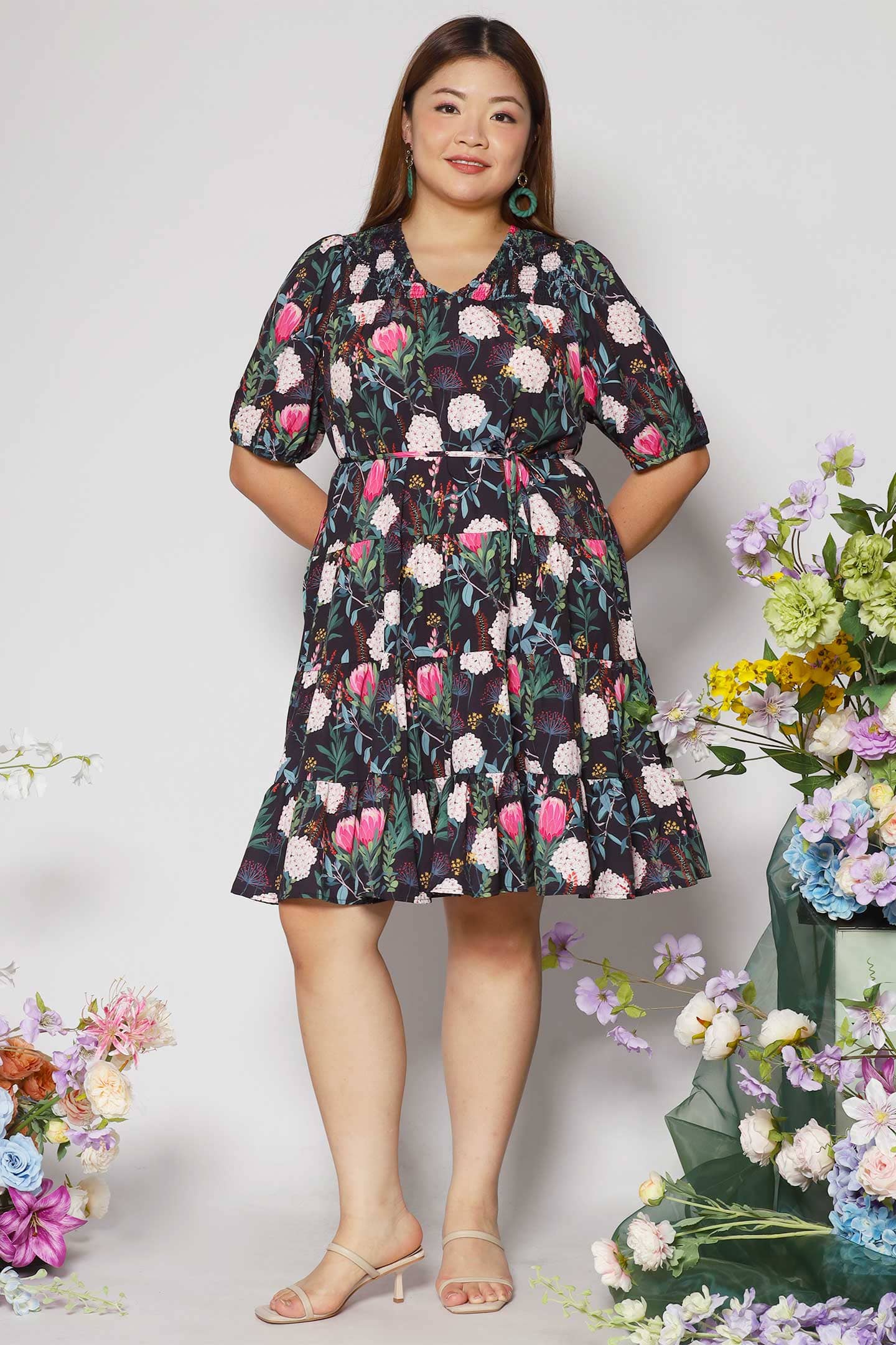 Melbourne Dress in Pink Poppies