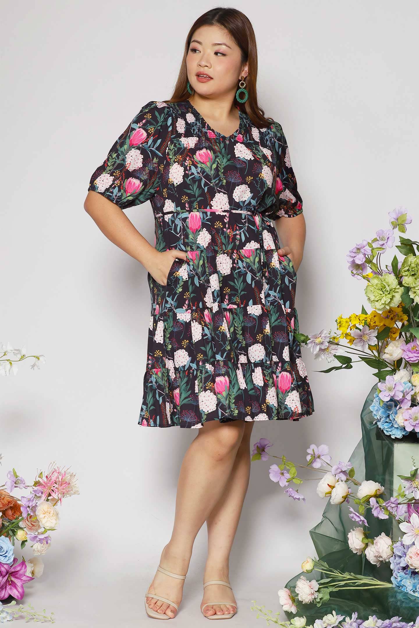 Melbourne Dress in Pink Poppies