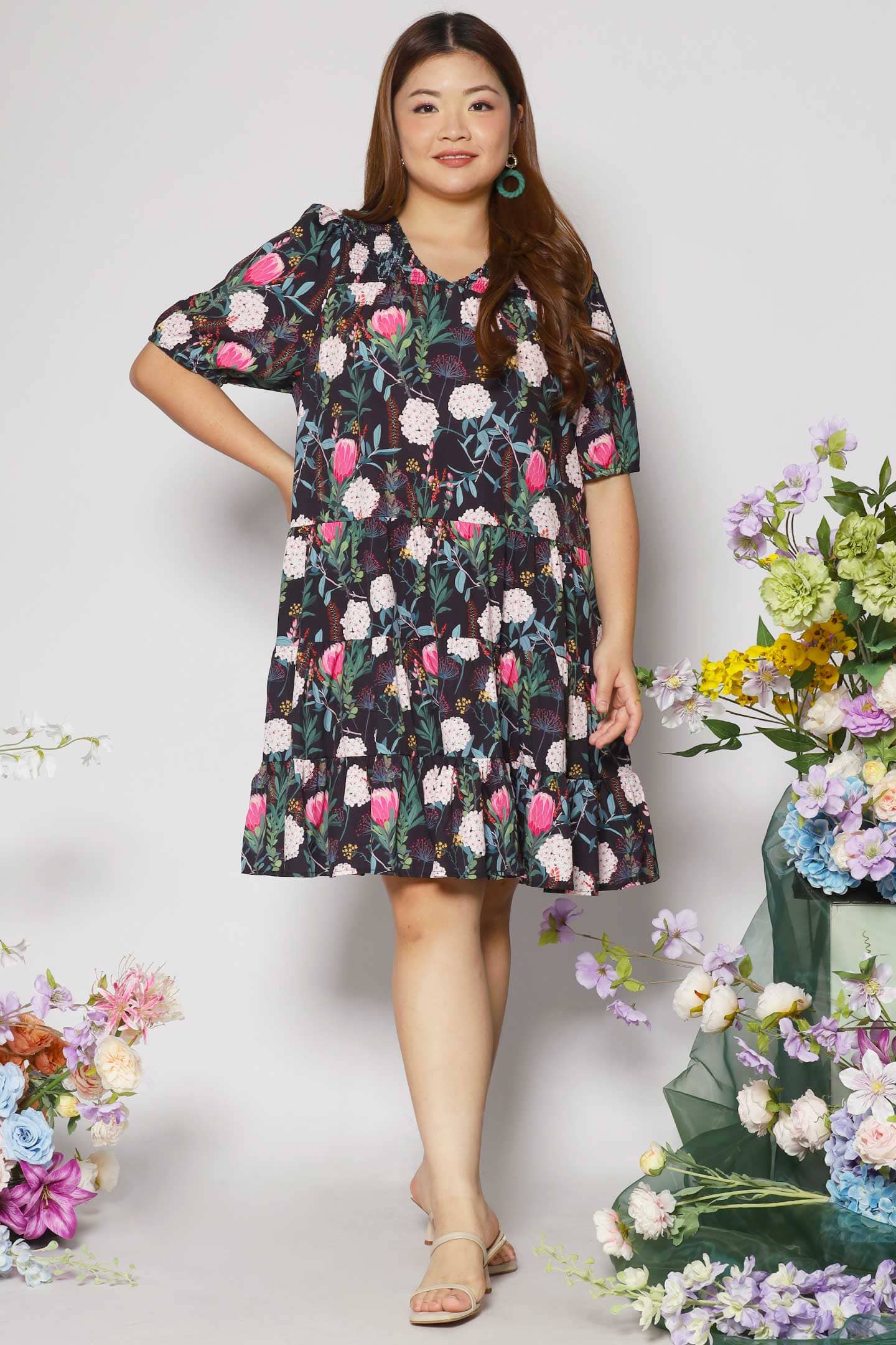 Melbourne Dress in Pink Poppies